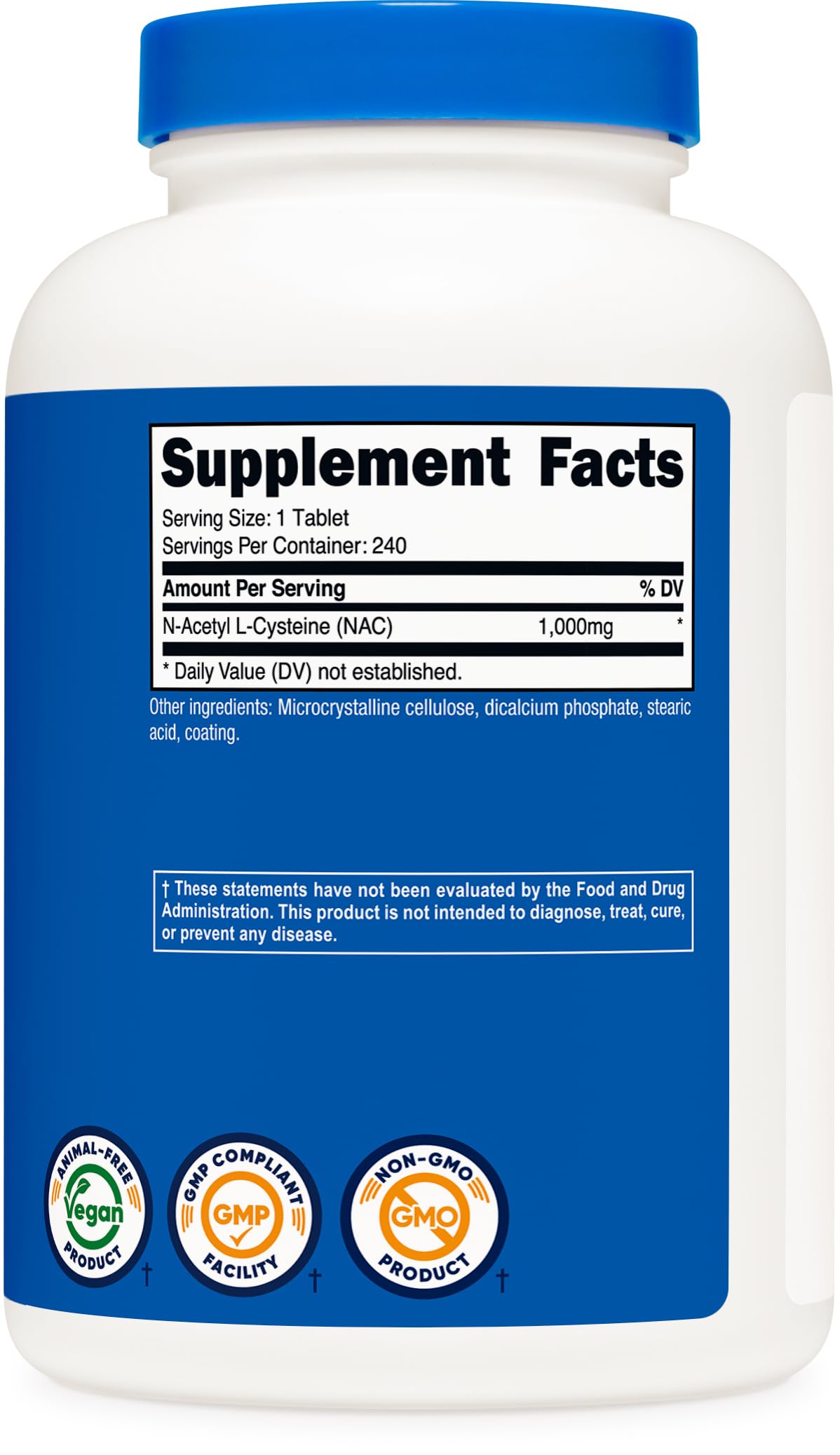 Nutricost NAC 1000 mg โ Vegan, Gluten Free, GMO Free | 240 Tablets