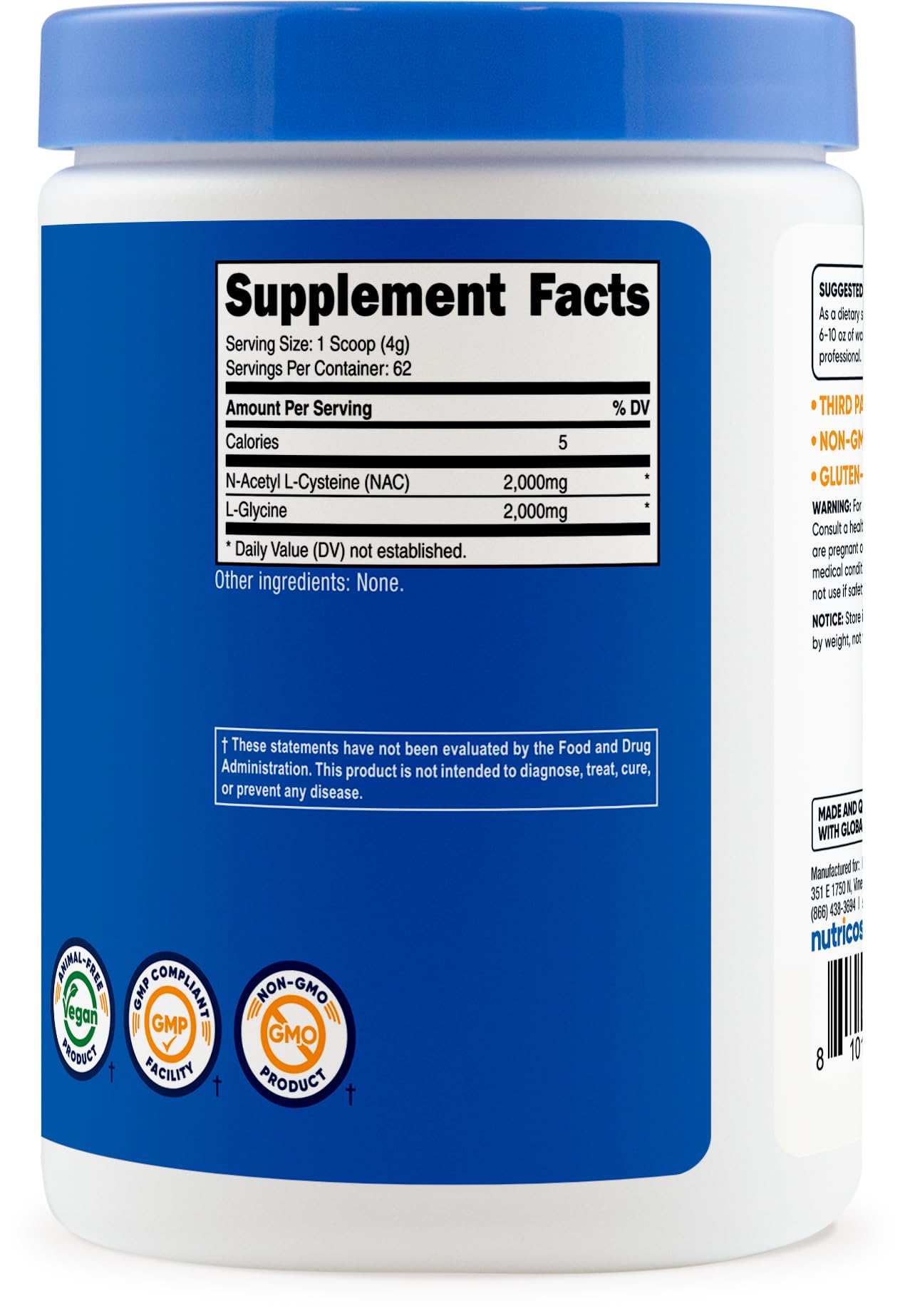 Nutricost NAC + Glycine Powder (250g) Unflavored โ 62 Servings, 2000mg NAC + 2000mg Glycine