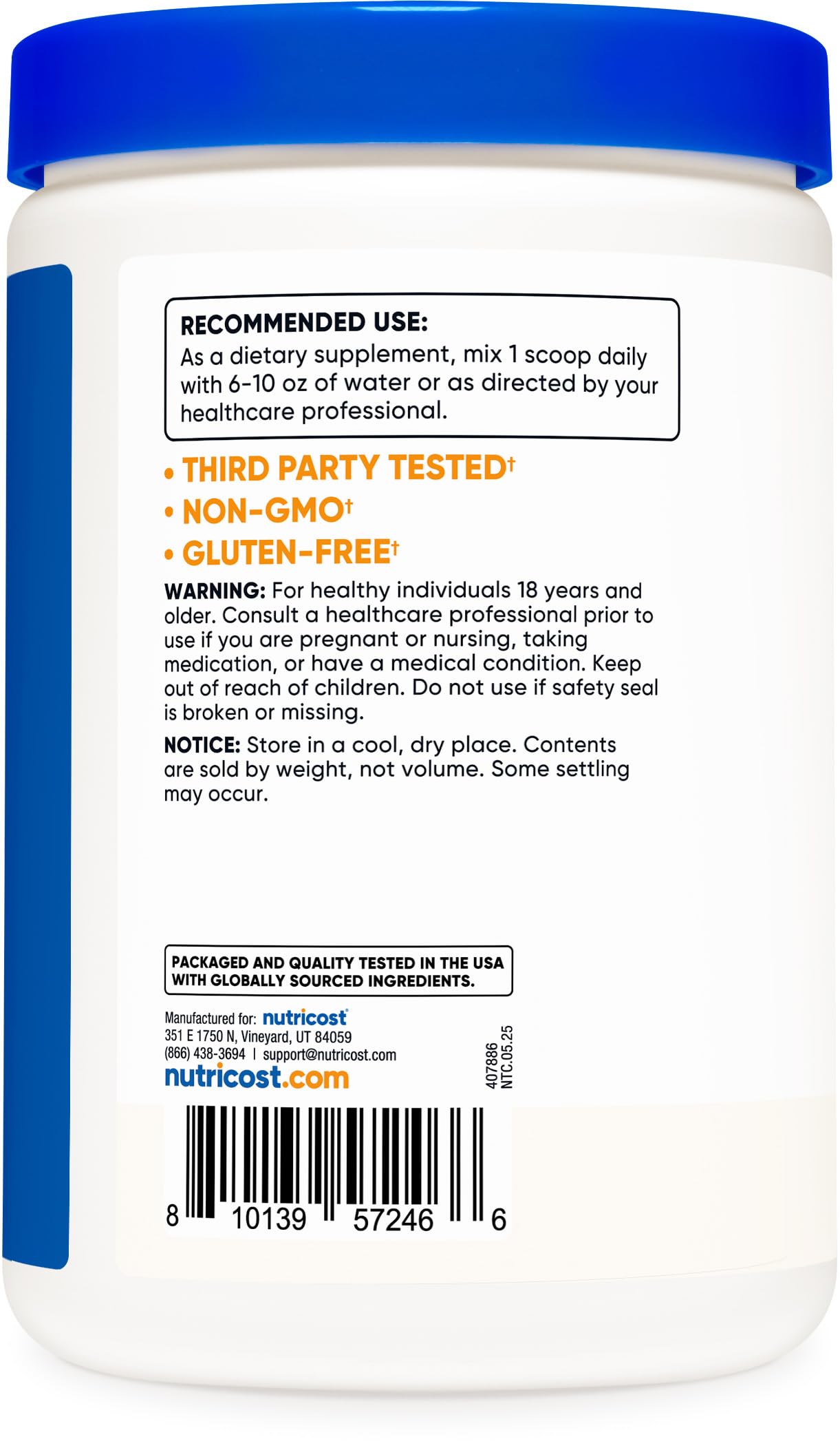 Nutricost N-Acetyl L-Cysteine (NAC) Powder 500g β Vegan, Non-GMO, Gluten Free