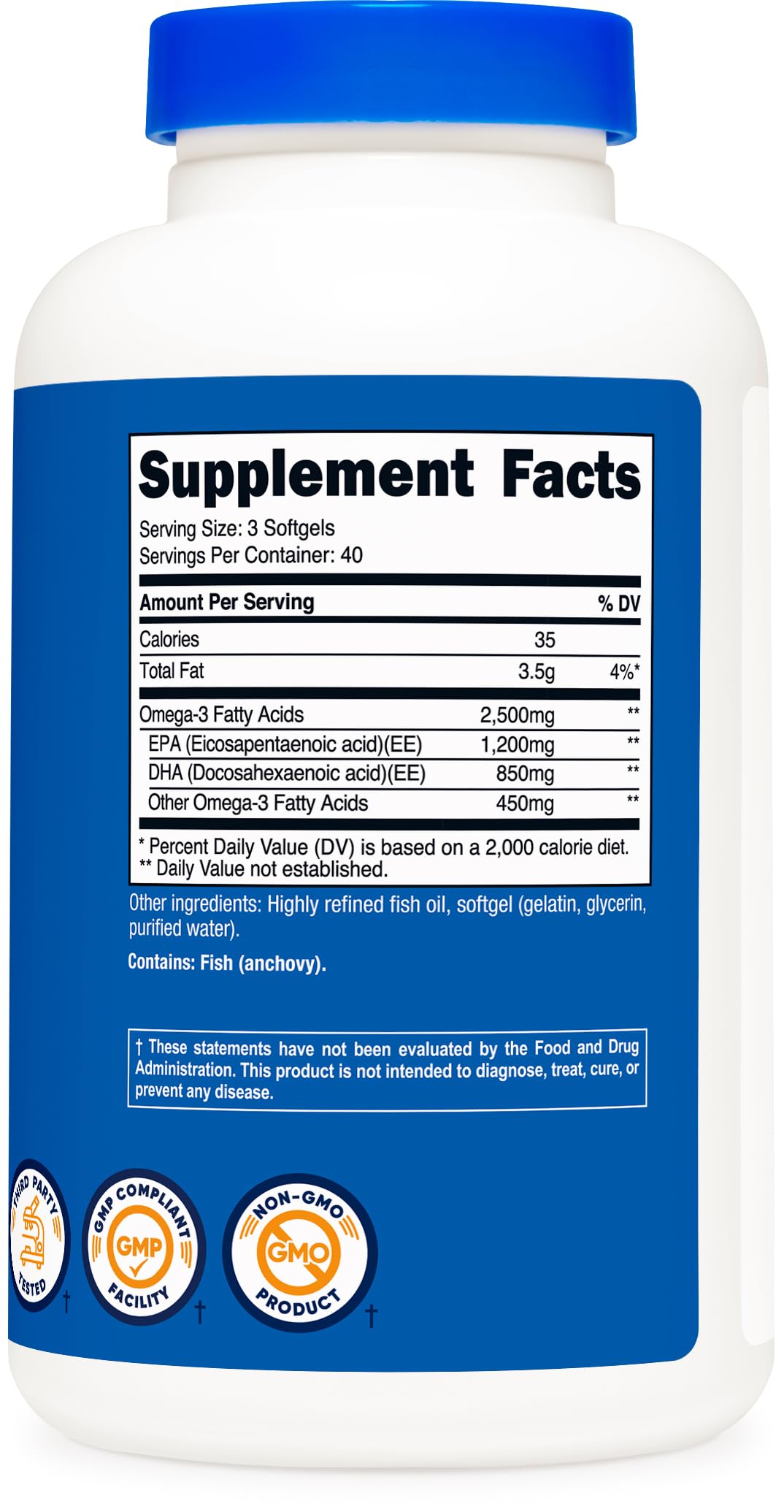 Nutricost Omega-3 Fish Oil 2500mg โ 120 Softgels | Wild-Caught, Non-GMO, Gluten Free