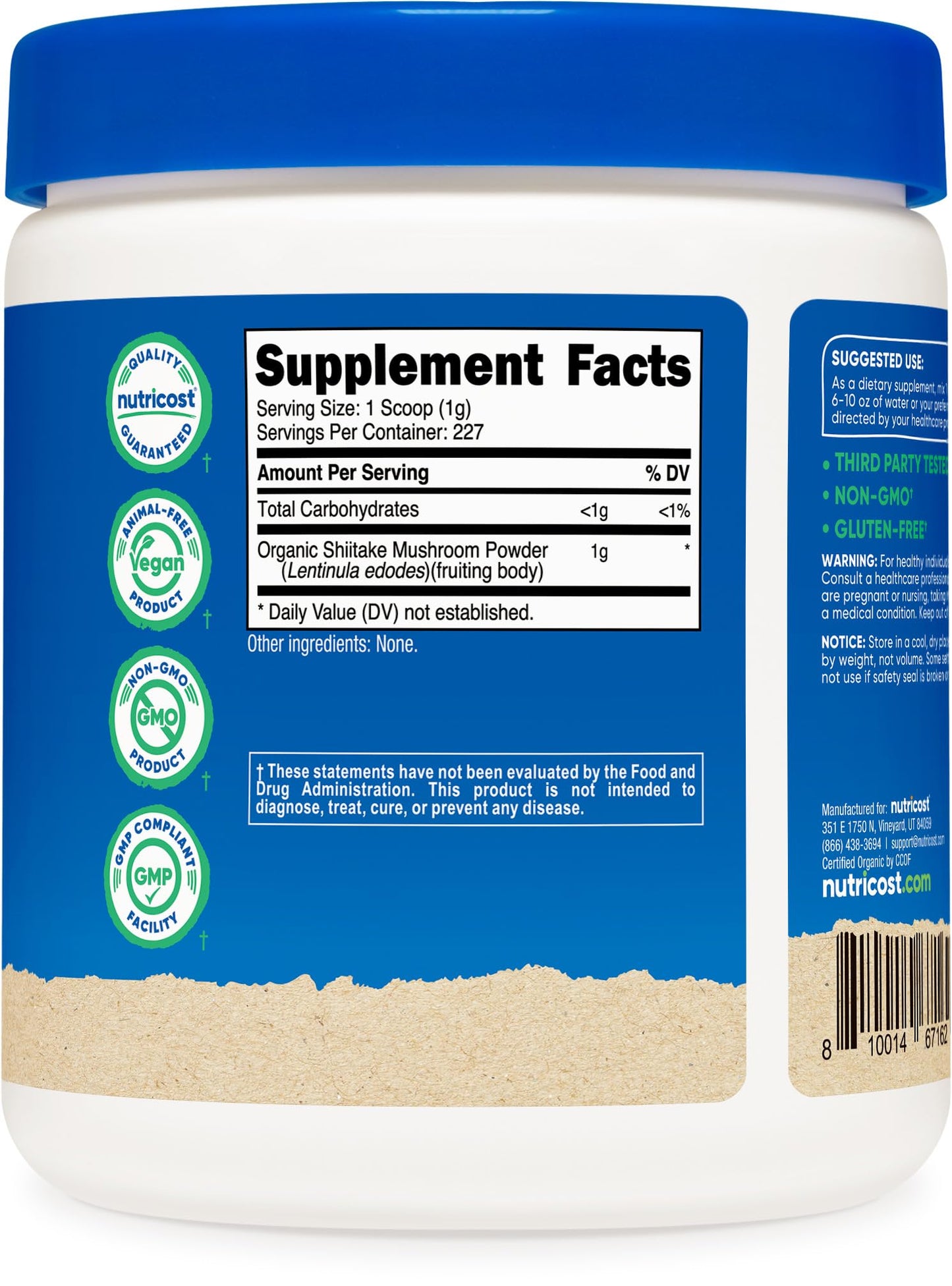 Nutricost Organic Shiitake Mushroom Powder 8oz โ 100% Organic, Gluten Free, Non-GMO