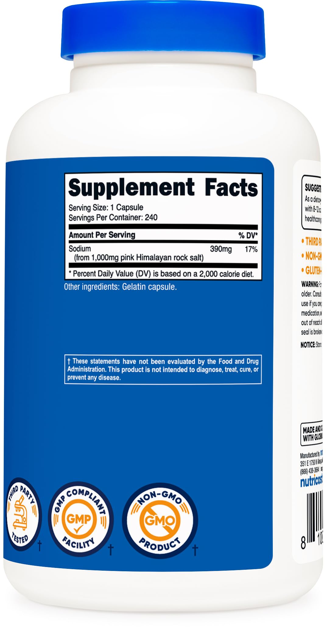 Nutricost Pink Himalayan Salt Capsules 1000mg โ 390mg Sodium, 240 Capsules | Non-GMO, Gluten Free