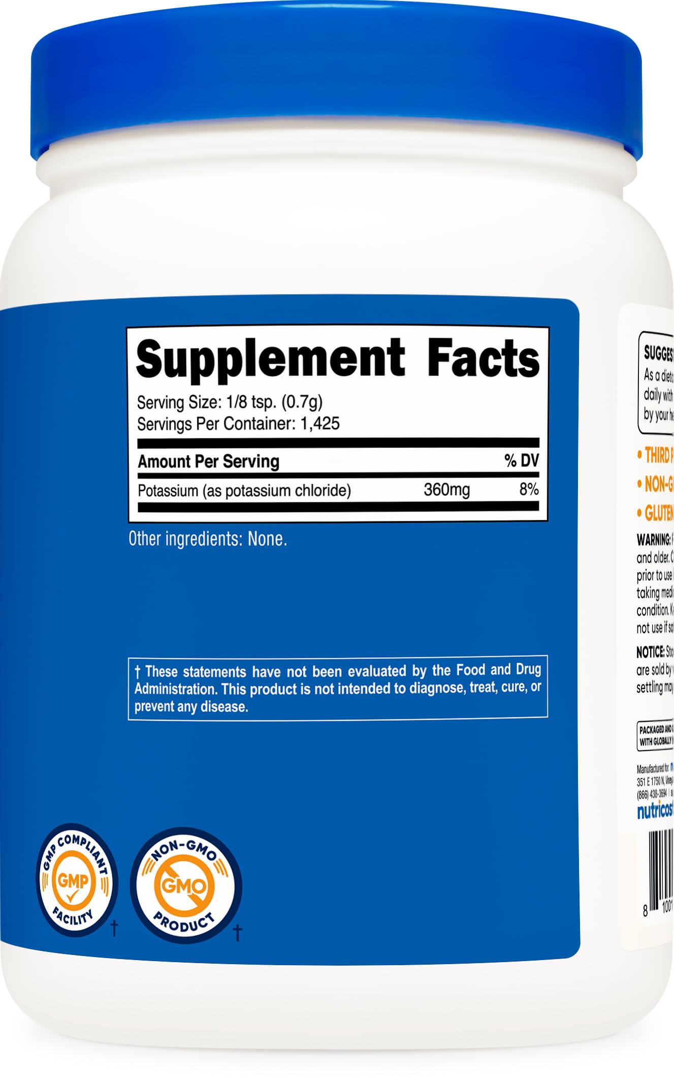 Nutricost Potassium Chloride Powder 1kg โ Gluten Free & Non-GMO