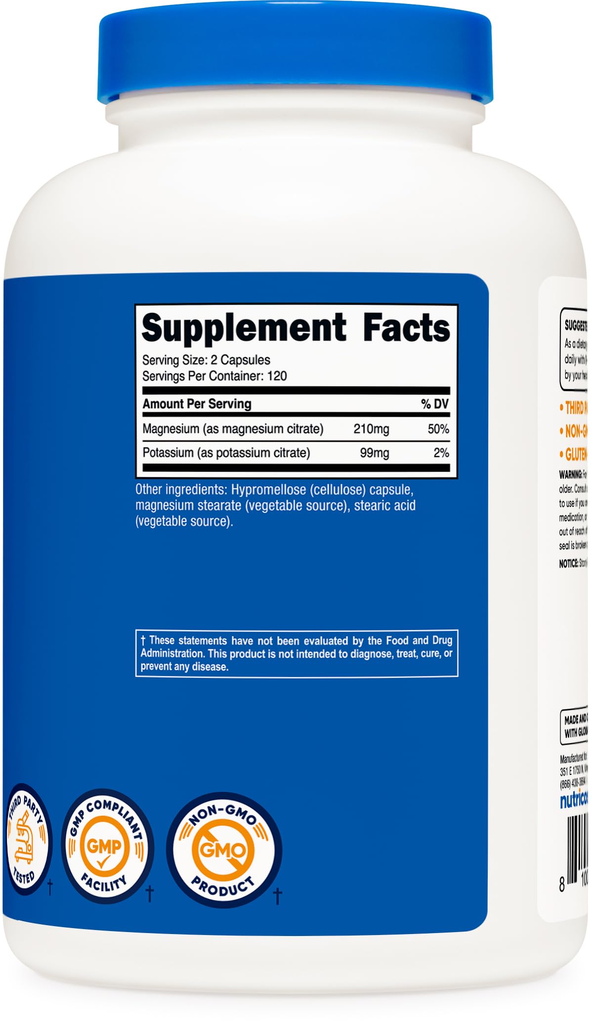 Nutricost Potassium 99 mg & Magnesium 210 mg Citrates, 240 Capsules โ Non-GMO, Gluten Free