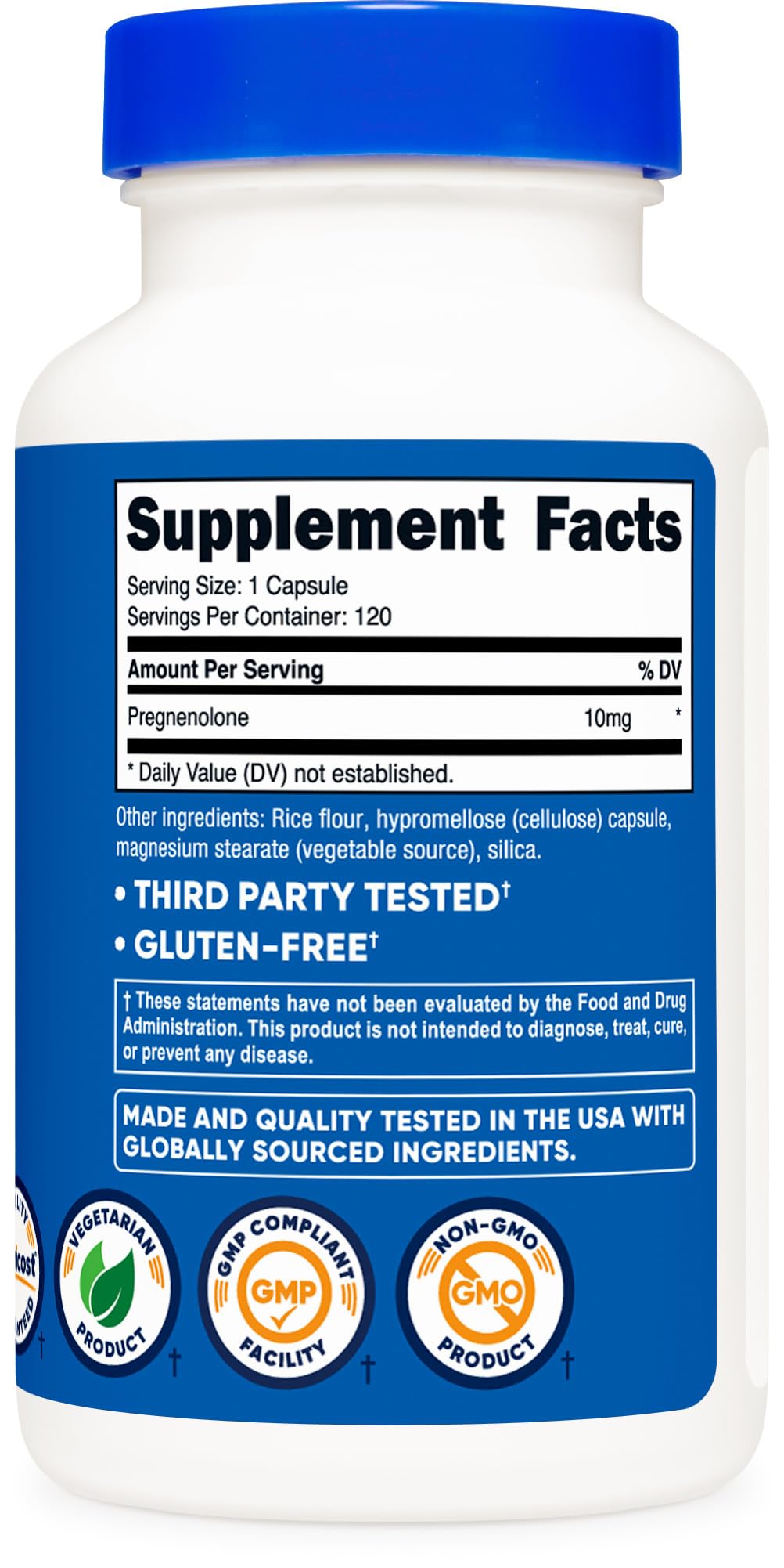 Nutricost Pregnenolone 10mg, 120 Capsules โ Non-GMO, Gluten Free, Vegetarian Capsules