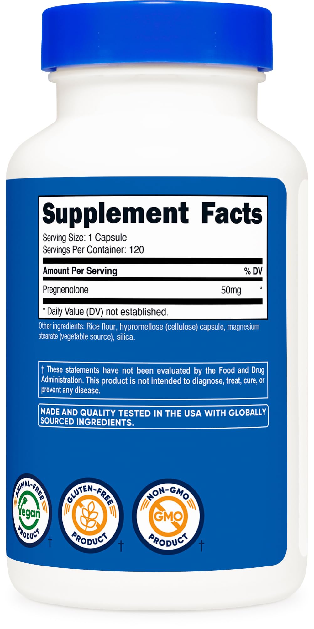Nutricost Pregnenolone 50mg โ 120 Capsules | Non-GMO, Gluten Free, Vegetarian