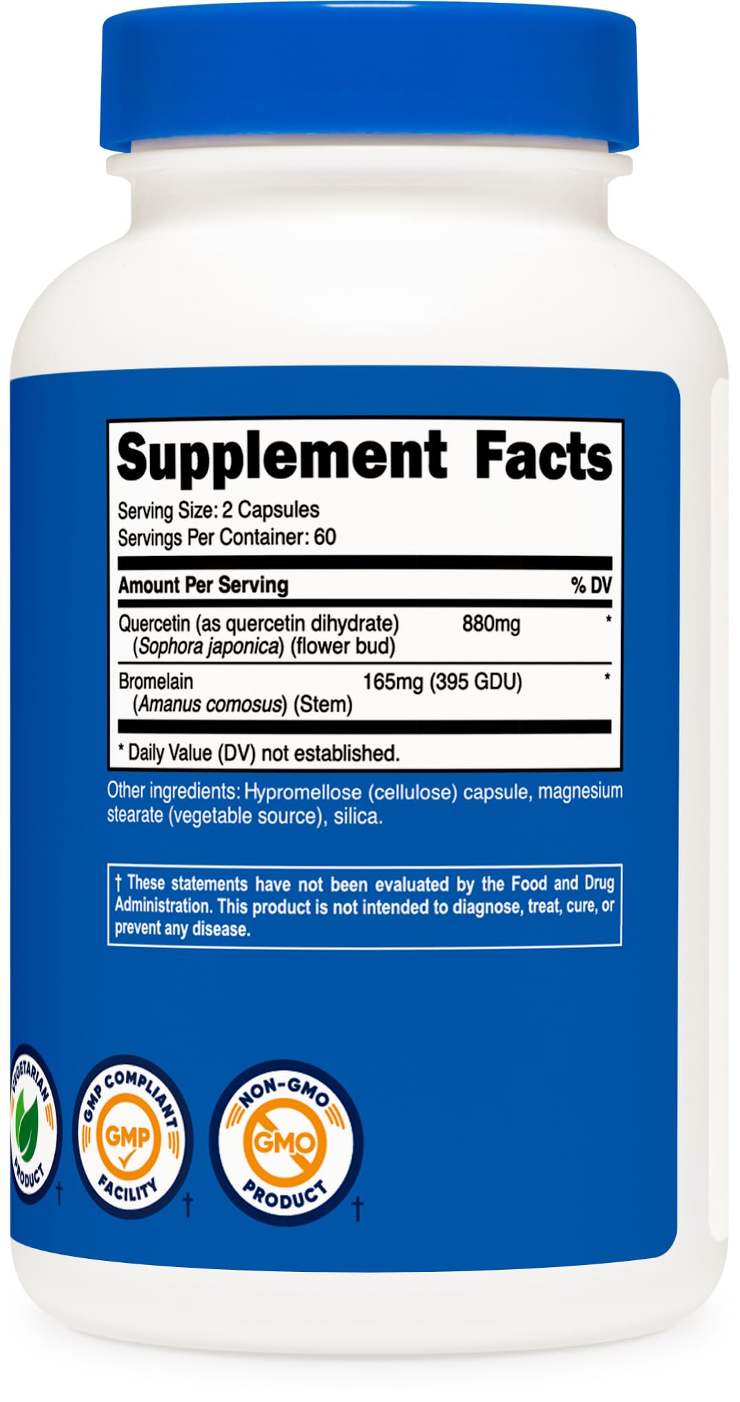 Nutricost Quercetin with Bromelain - 880mg Quercetin + 165mg Bromelain per Serving | 120 Capsules | Vegetarian, Non-GMO & Gluten Free