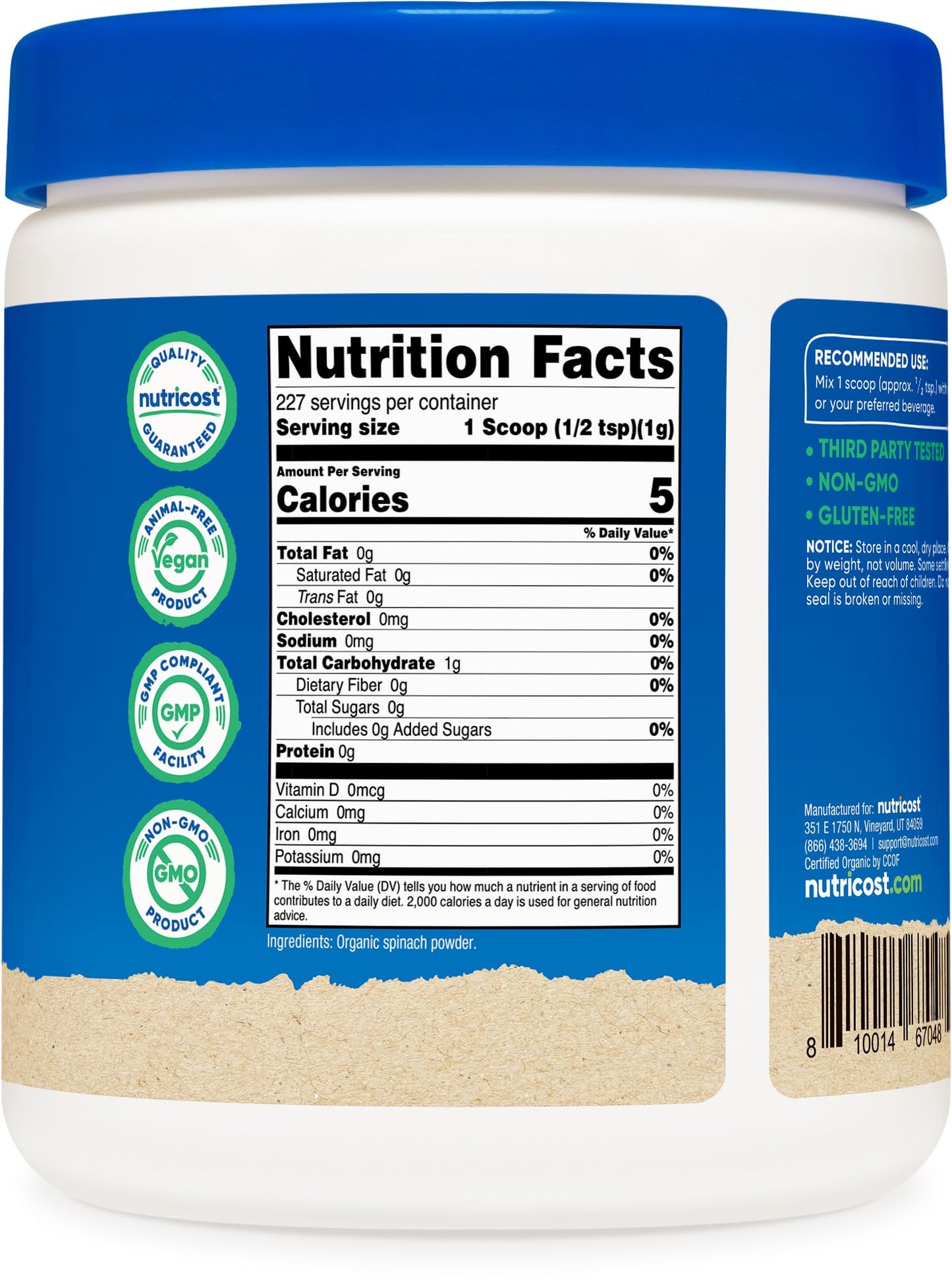 Nutricost Organic Spinach Powder 8oz โ USDA Organic, Non-GMO, 56 Servings