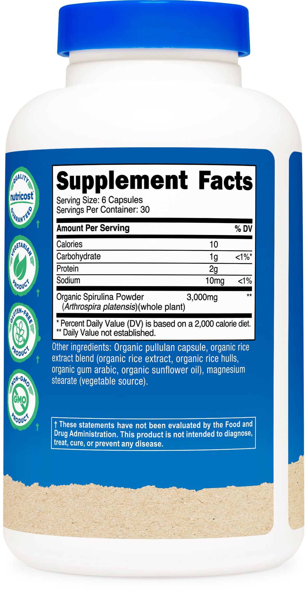 Nutricost Spirulina 3,000mg โ 180 Capsules, 30 Servings | CCOF Organic, Gluten Free