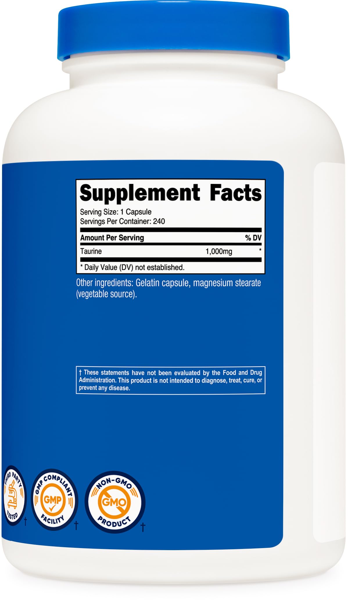 Nutricost Taurine 1000mg Capsules โ 240 Count, Non-GMO & Gluten Free