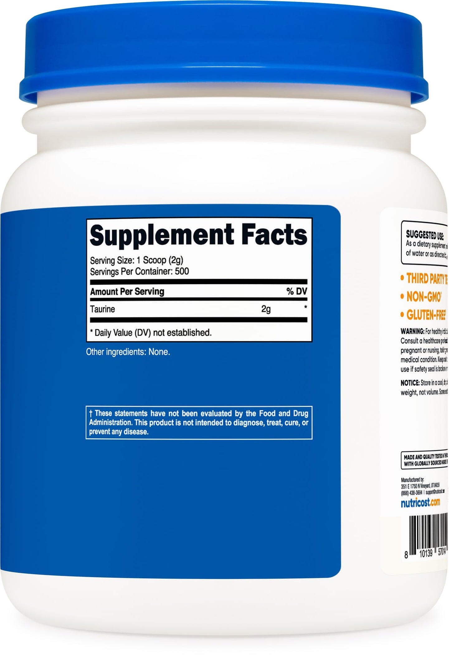 Nutricost Taurine Powder (1KG) โ 500 Servings, Taurine Supplement
