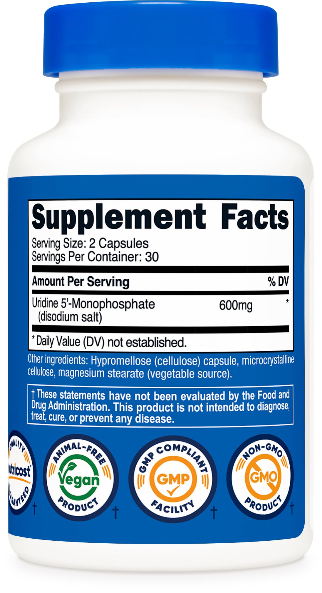 Nutricost Uridine Monophosphate 60 Capsules โ 600 mg per Serving, Vegan, 30 Servings