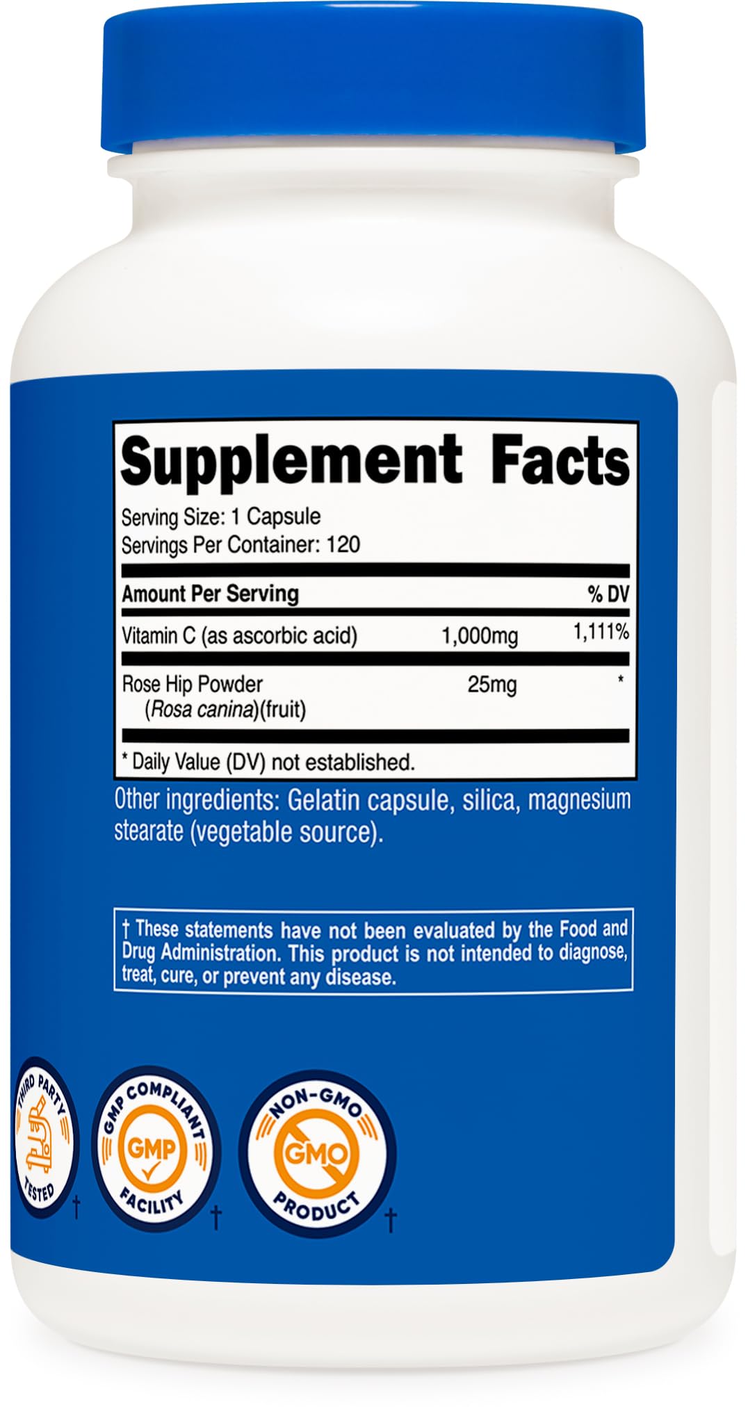 Nutricost Vitamin C with Rose Hips 1025mg โ 120 Capsules | Vitamin C 1000mg + Rose Hips 25mg | Non-GMO, Gluten Free