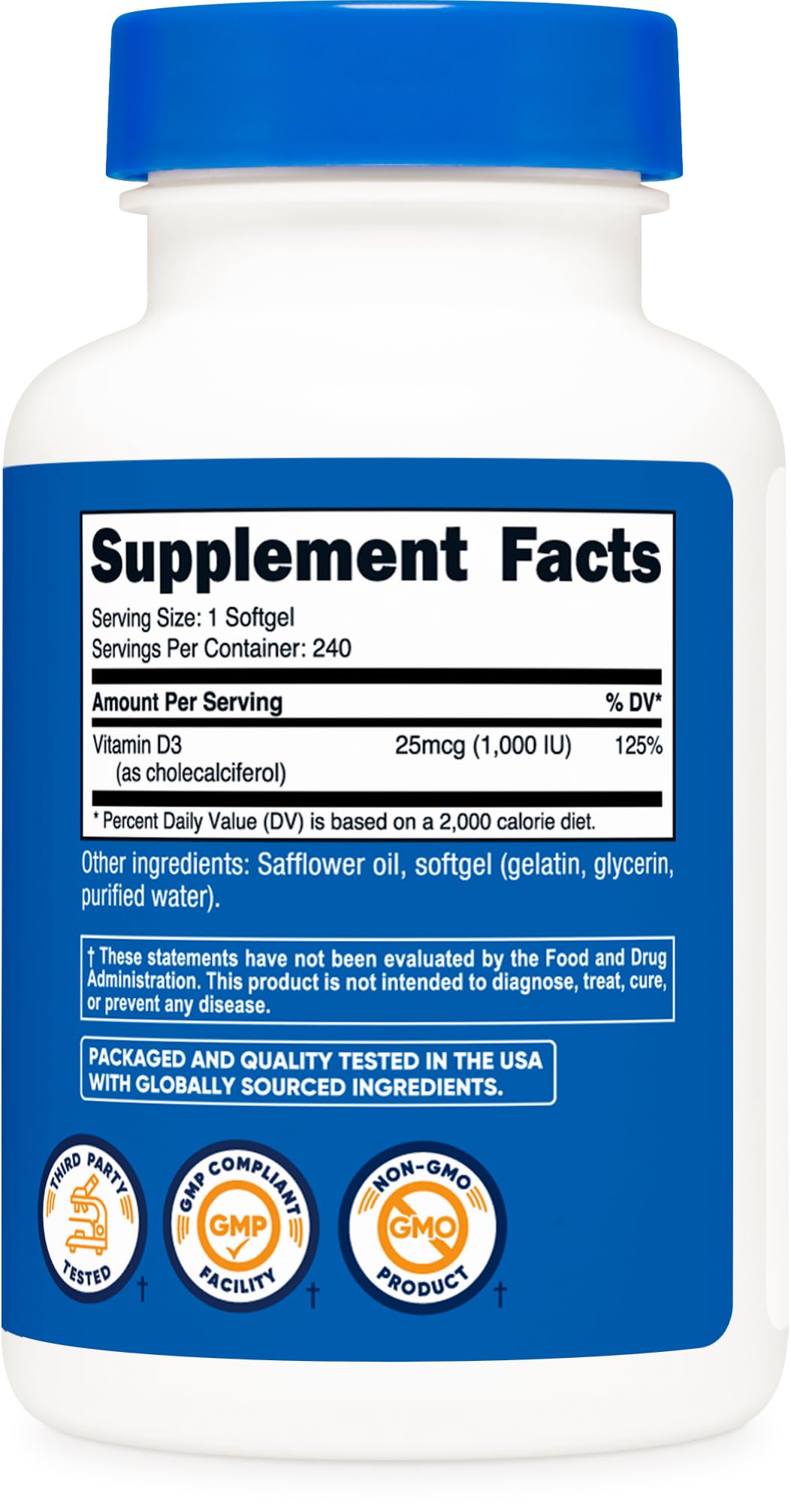 Nutricost Vitamin D3 1000 IU Softgels โ 240 Softgels, Non-GMO & Gluten Free