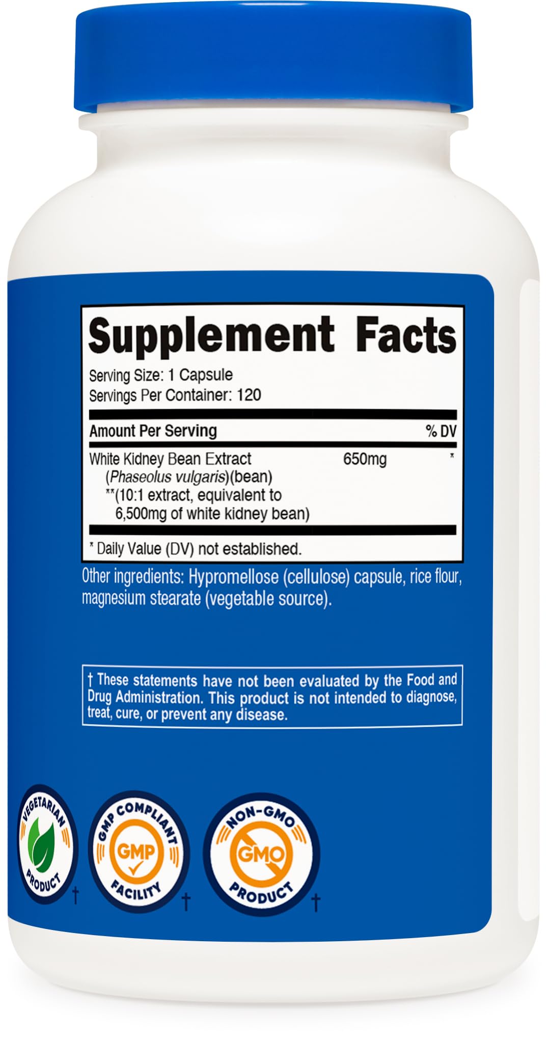 Nutricost White Kidney Bean Capsules 6,500mg Equivalent per Serving โ 120 Vegetarian Capsules | Gluten Free & Non-GMO