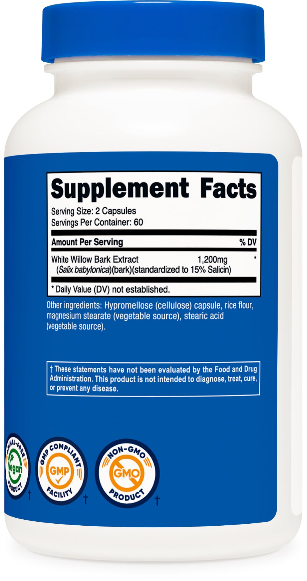 Nutricost White Willow Bark Capsules โ 1200 mg per Serving, 60 Servings (120 Capsules)