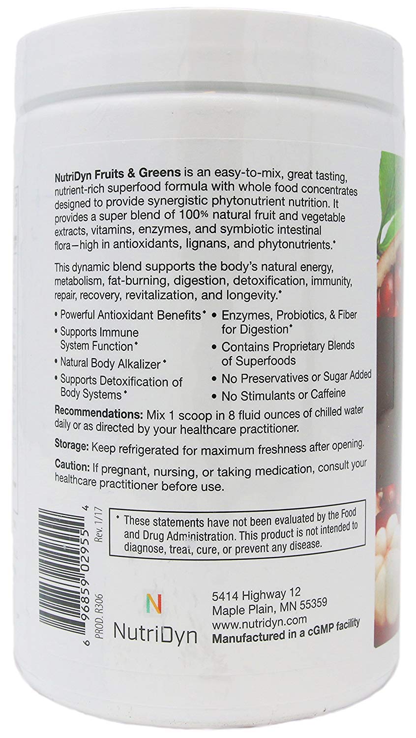 NutriDyn Fruits & Greens Strawberry/Kiwi โ Certified Organic 300g with Acai, Goji, Mangosteen & Noni