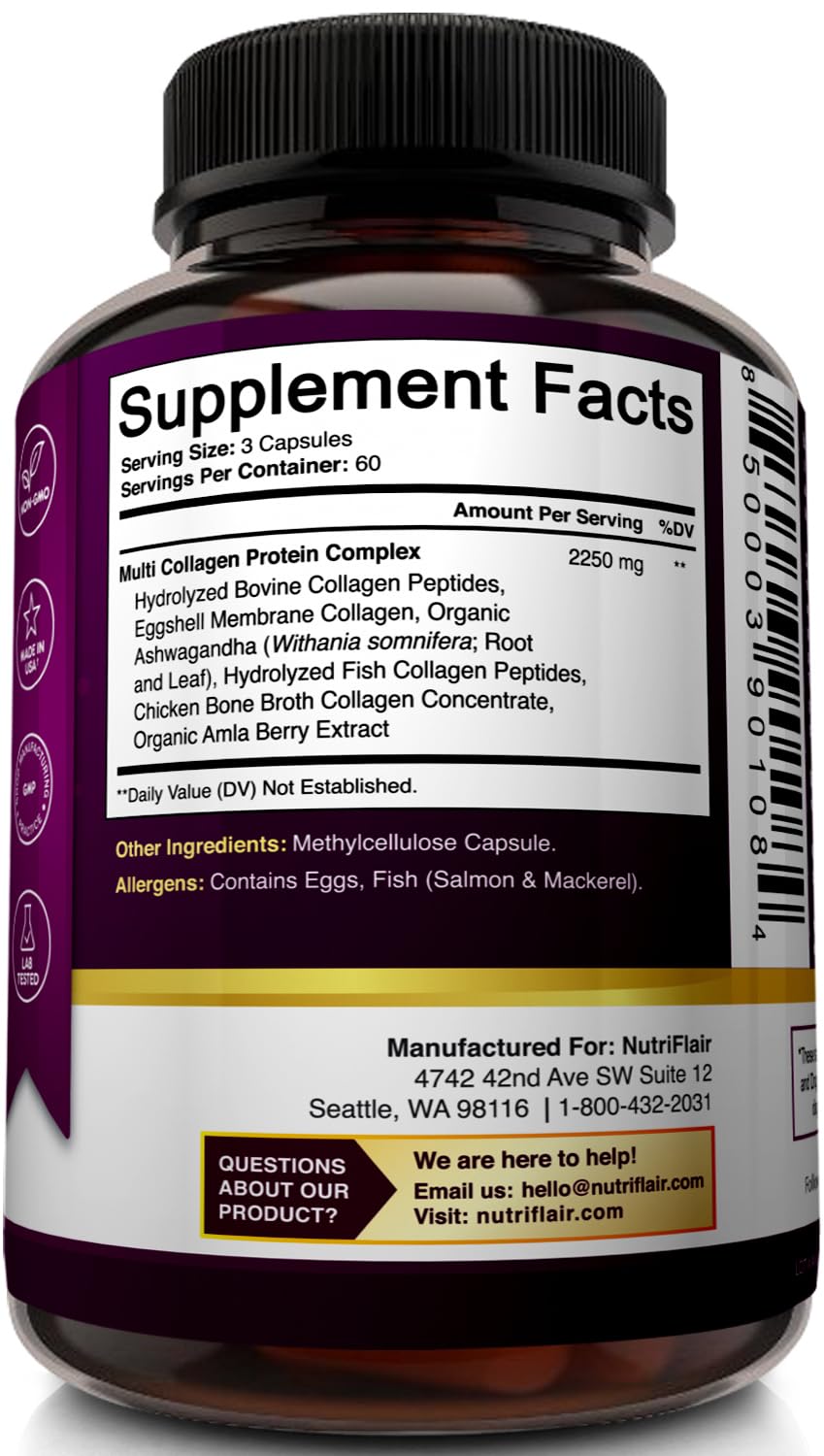 NutriFlair Multi Collagen Peptides 2250mg โ 180 Capsules