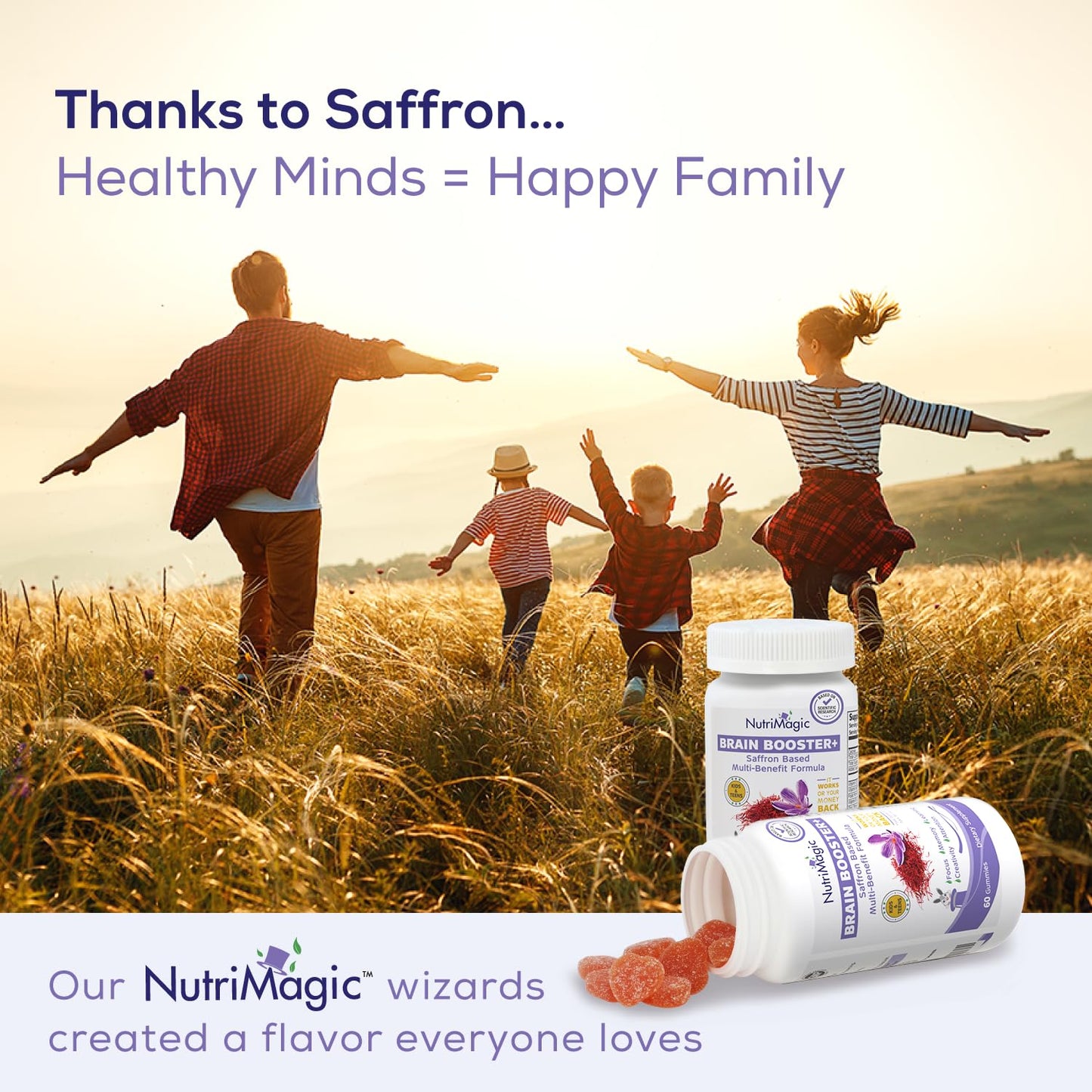 NutriMagic Brain Booster+ Kids Saffron Gummies โ 30mg Saffron, D3, B6, B12, Zinc | Focus & Memory