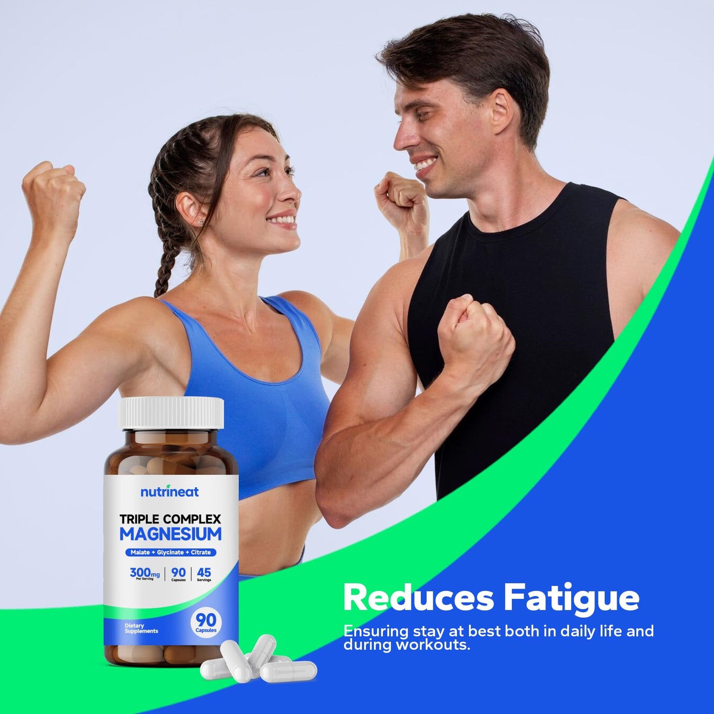 NutriNeat Triple Magnesium Complex โ 90 Capsules | 300mg Mg Glycinate/Citrate/Malate | Vegan & Non-GMO