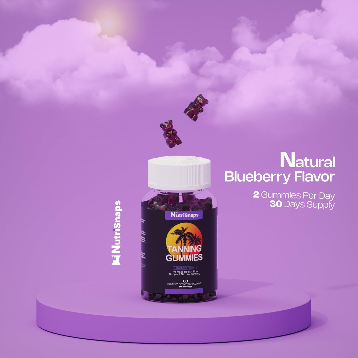 Nutrisnaps Tanning Gummies โ Vegan Non-GMO Tanning Supplement (60 Gummies) | Blueberry