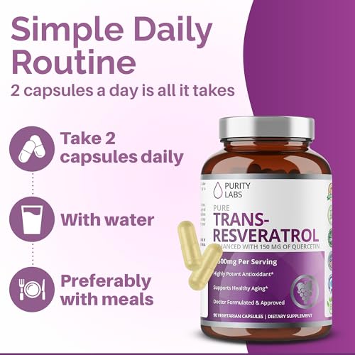 Purity Labs Trans-Resveratrol with Quercetin โ Pure Organic Vegan Antioxidant (90 Caps)
