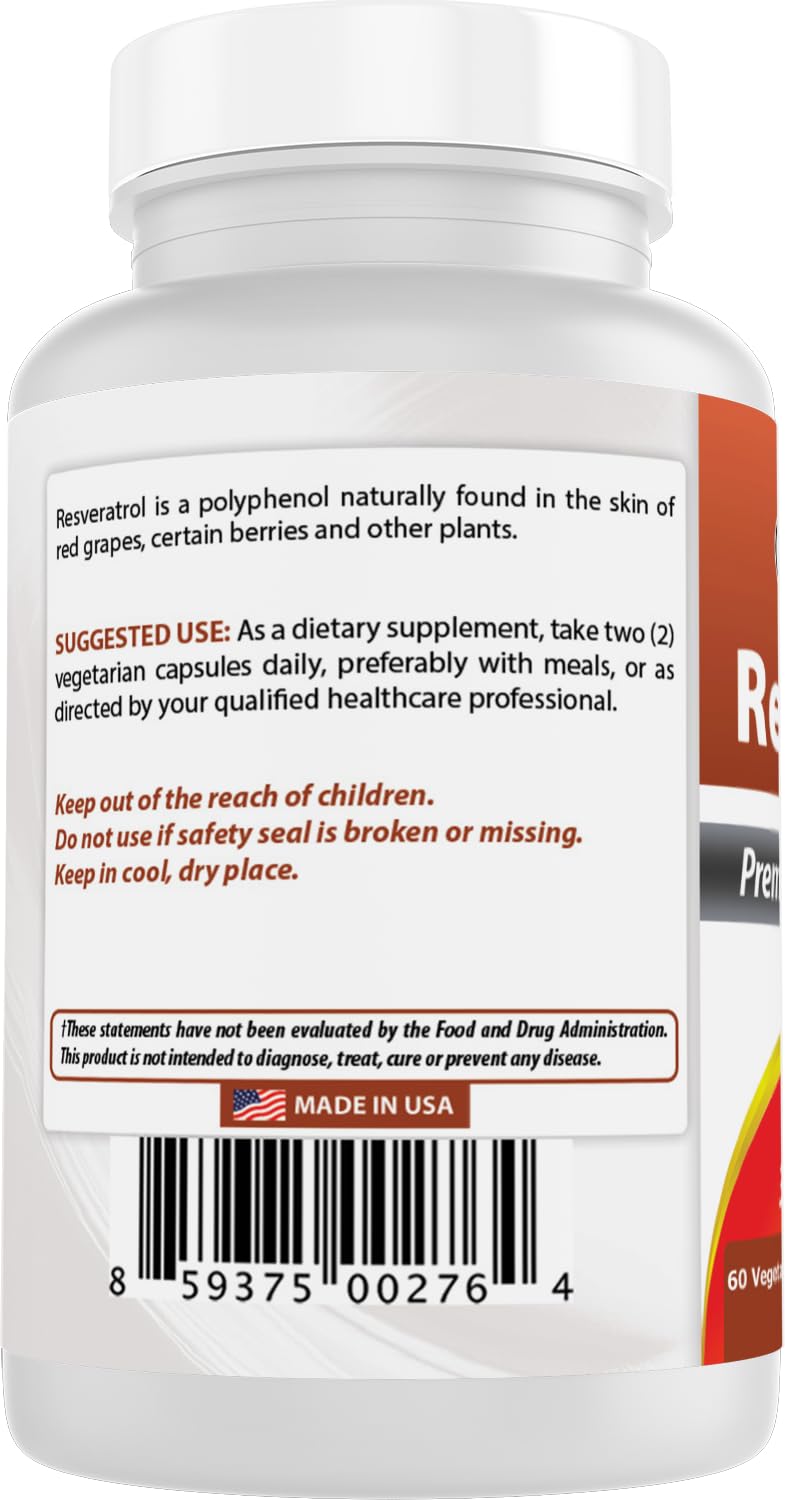 Best Naturals Resveratrol Complex 500 mg โ 120 Veg Capsules (Gluten Free, Non-GMO)
