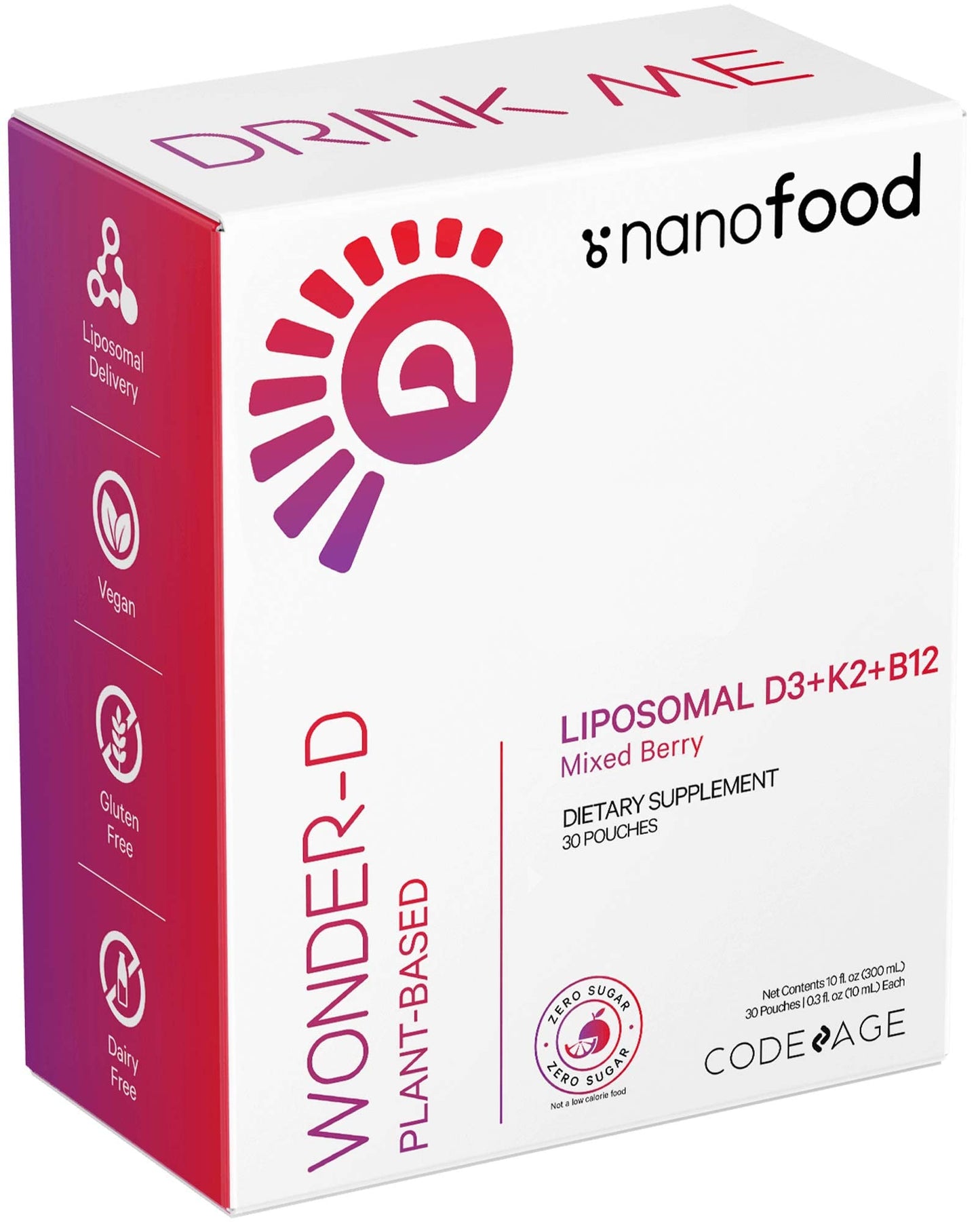 Codeage Liposomal Vitamin D3 Wonder-D β Vegan D3, K2 (MK-7) & B12 in Berry Flavor | 30 Pouches