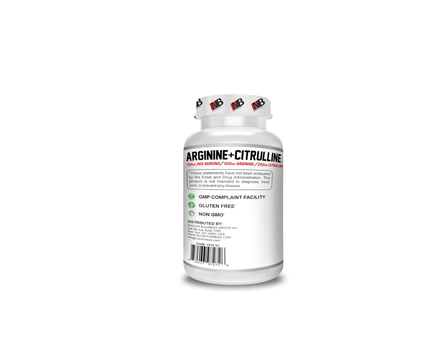 NutritionBizz Arginine & Citrulline 240 Caps โ 750 mg per Serving (500 mg Arginine / 250 mg Citrulline)