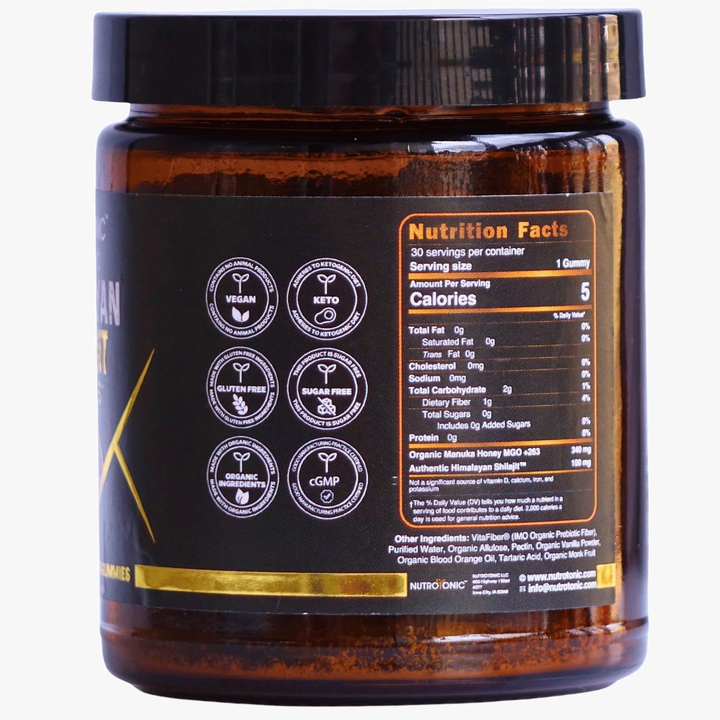 NutroTonic Organic Himalayan Shilajit Gummies β Raspberry Vanilla, Manuka Honey MGO +263 | Made in USA | 30 Gummies