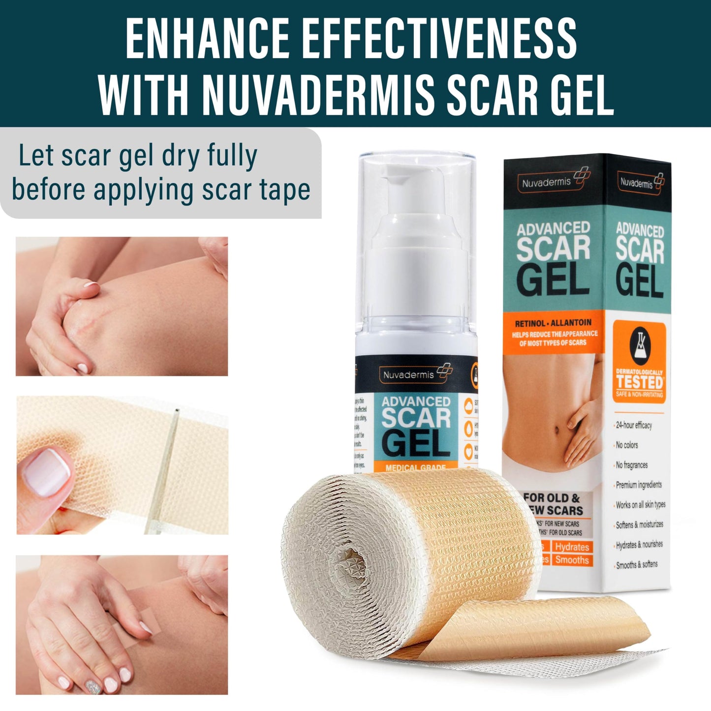 NUVADERMIS Silicone Scar Tape Roll 120in x 1.5in โ Medical-Grade, Reusable Scar Sheets (2 Pack)