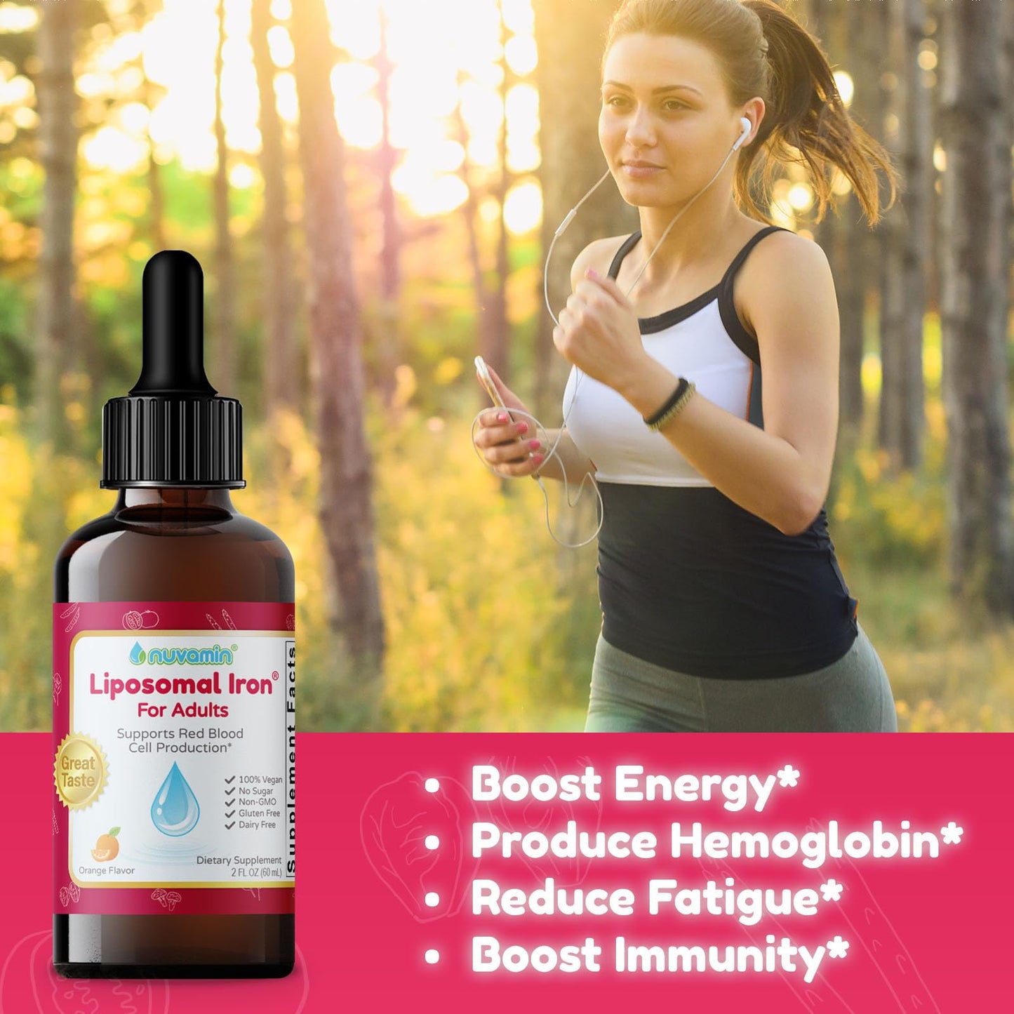Nuvamin Liquid Iron Drops โ 18 mg Elemental Iron, 60 Servings, Orange Flavor