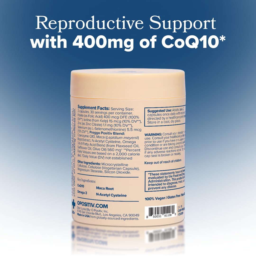 O Positiv Prego Conception Support Capsules β OBGYN-Formulated Prenatal Vitamins with CoQ10 & N-Acetyl Cysteine | 60 Ct