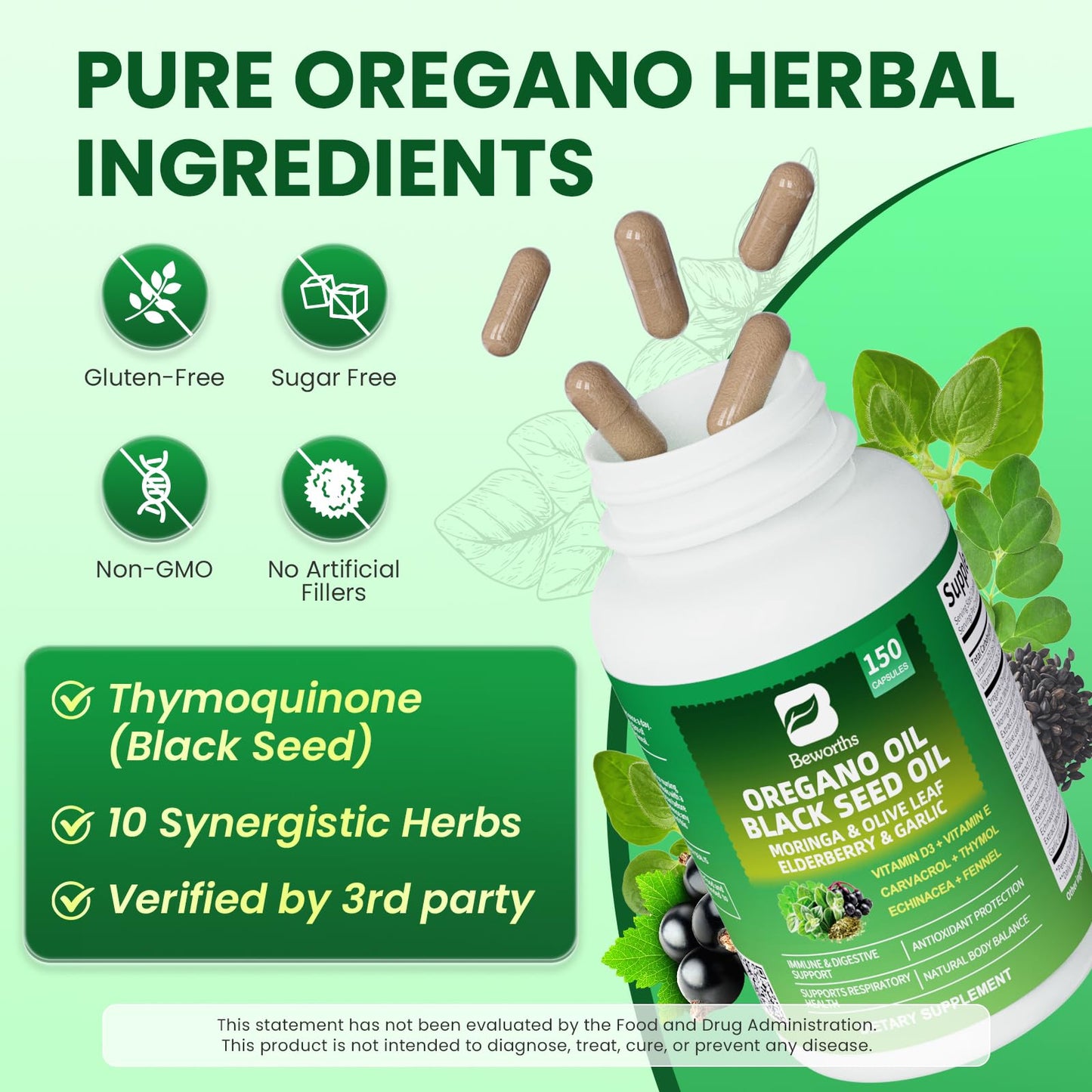 Oil of Oregano with Black Seed Oil Capsules Organic - Immune, Gut & Respiratory Support | 150 Ct