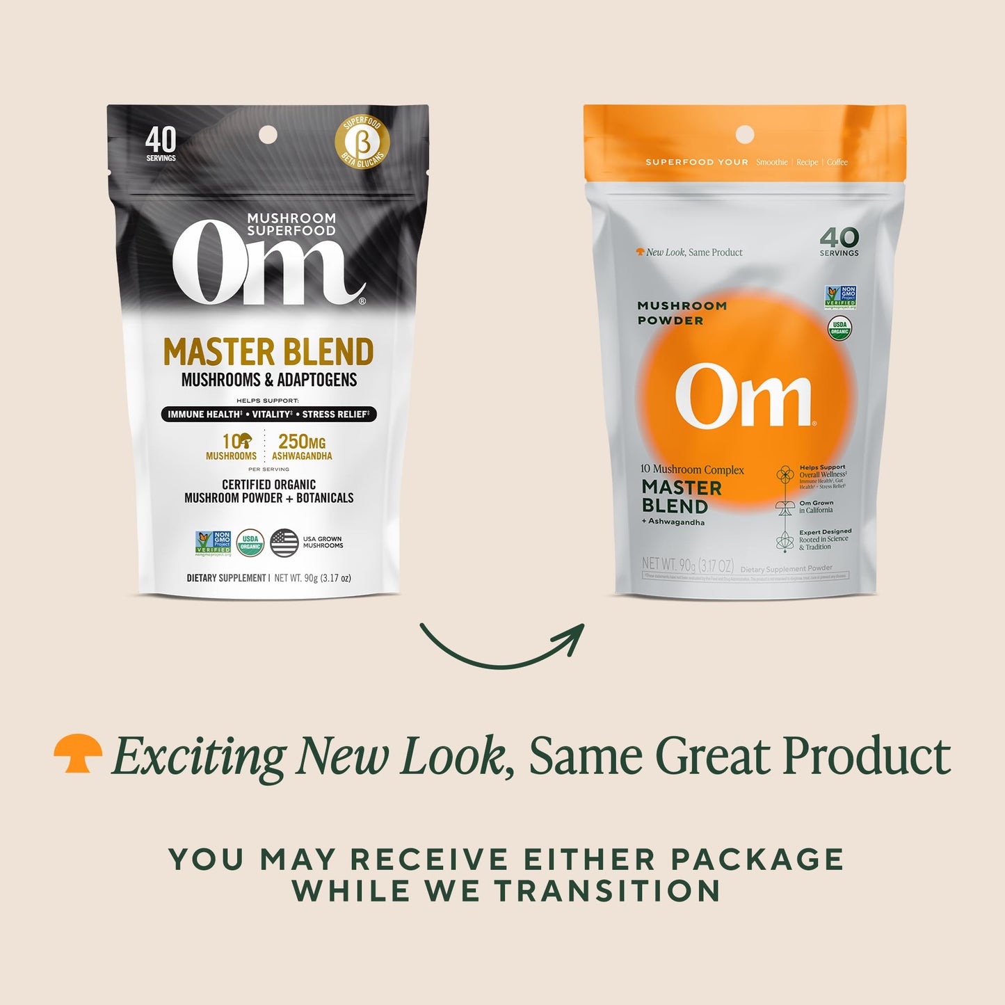 Om Master Blend Mushroom Powder โ Organic 10 Mushrooms + Ashwagandha | Immunity, Gut Health & Stress Relief | 3.17 oz (40 Servings)