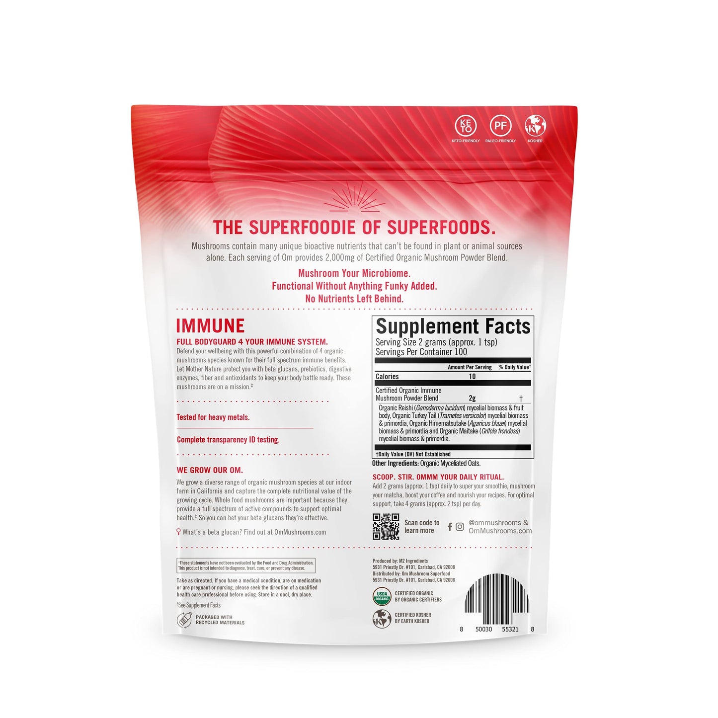 OM Mushroom Superfood Immune Blend Powder โ 7.05 oz (100 Servings) Reishi & Turkey Tail