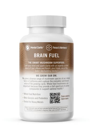 OM Mushroom Superfood Brain Fuel Capsules – Lion's Mane & Reishi Blend, 90 Count | Mental Clarity & Nerve Support