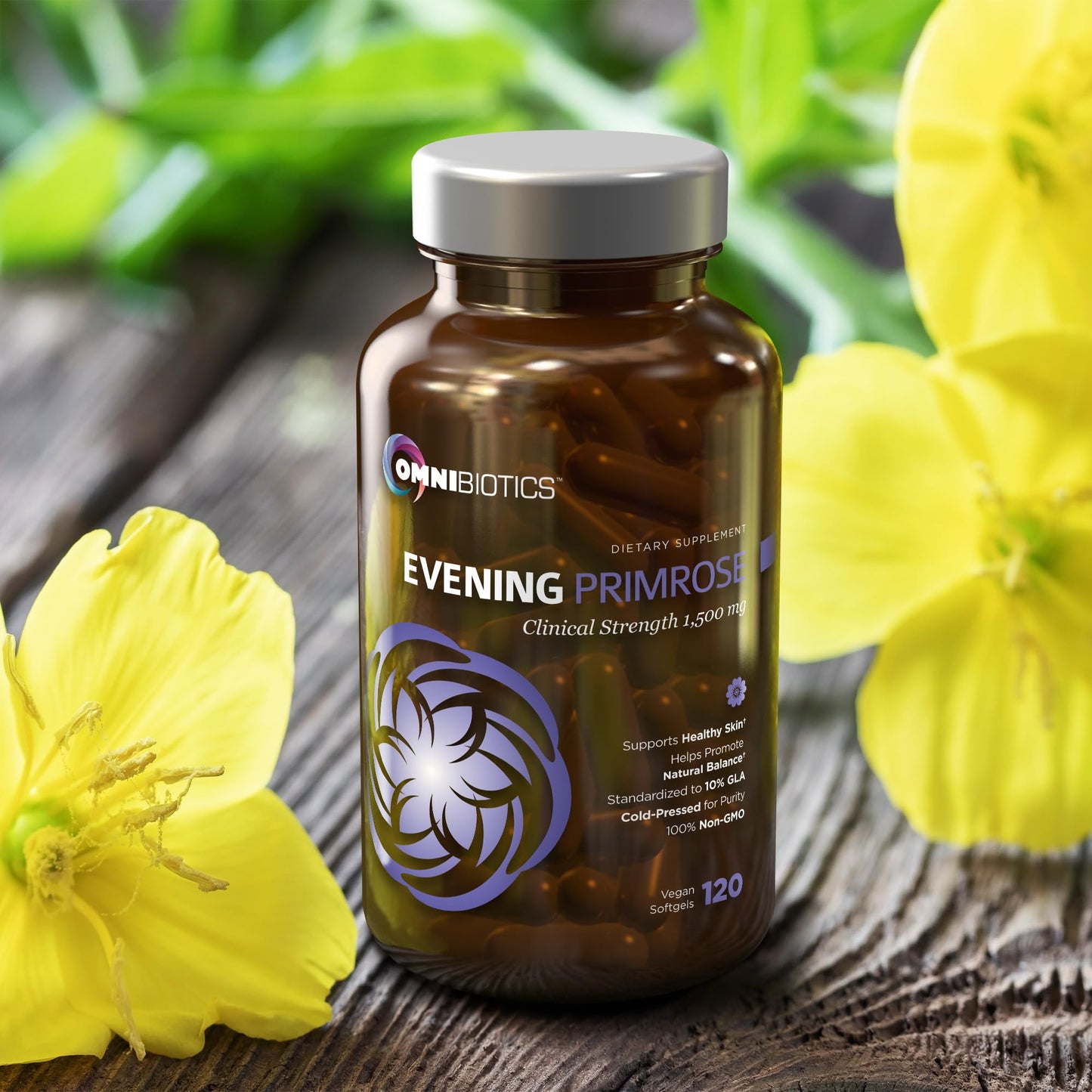 OmniBiotics Organic Evening Primrose Oil 1500mg โ Cold-Pressed, 10% GLA, Non-GMO, 120 Vegan Softgel Capsules