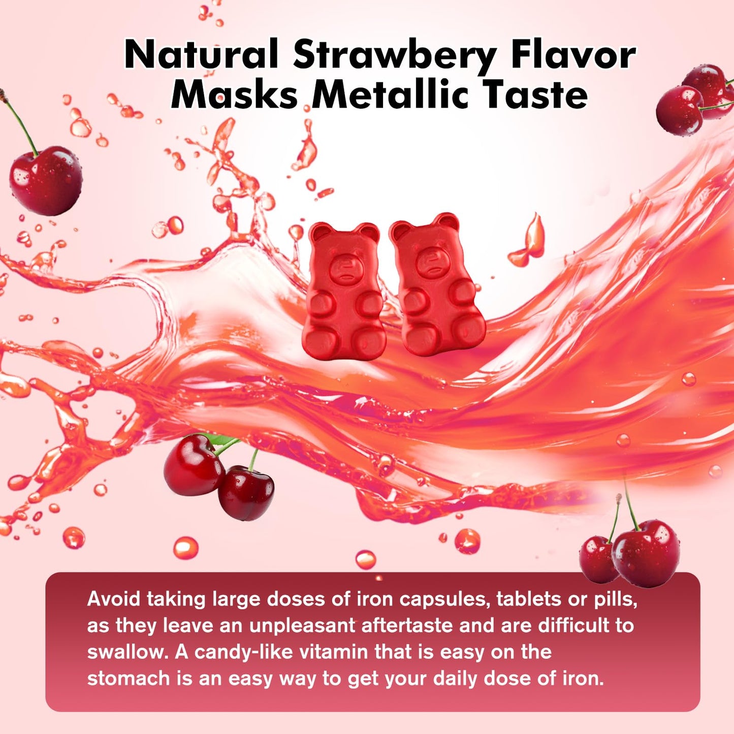 Iron Gummies for Adults & Kids โ Cherry Flavor, Ferrous Bisglycinate