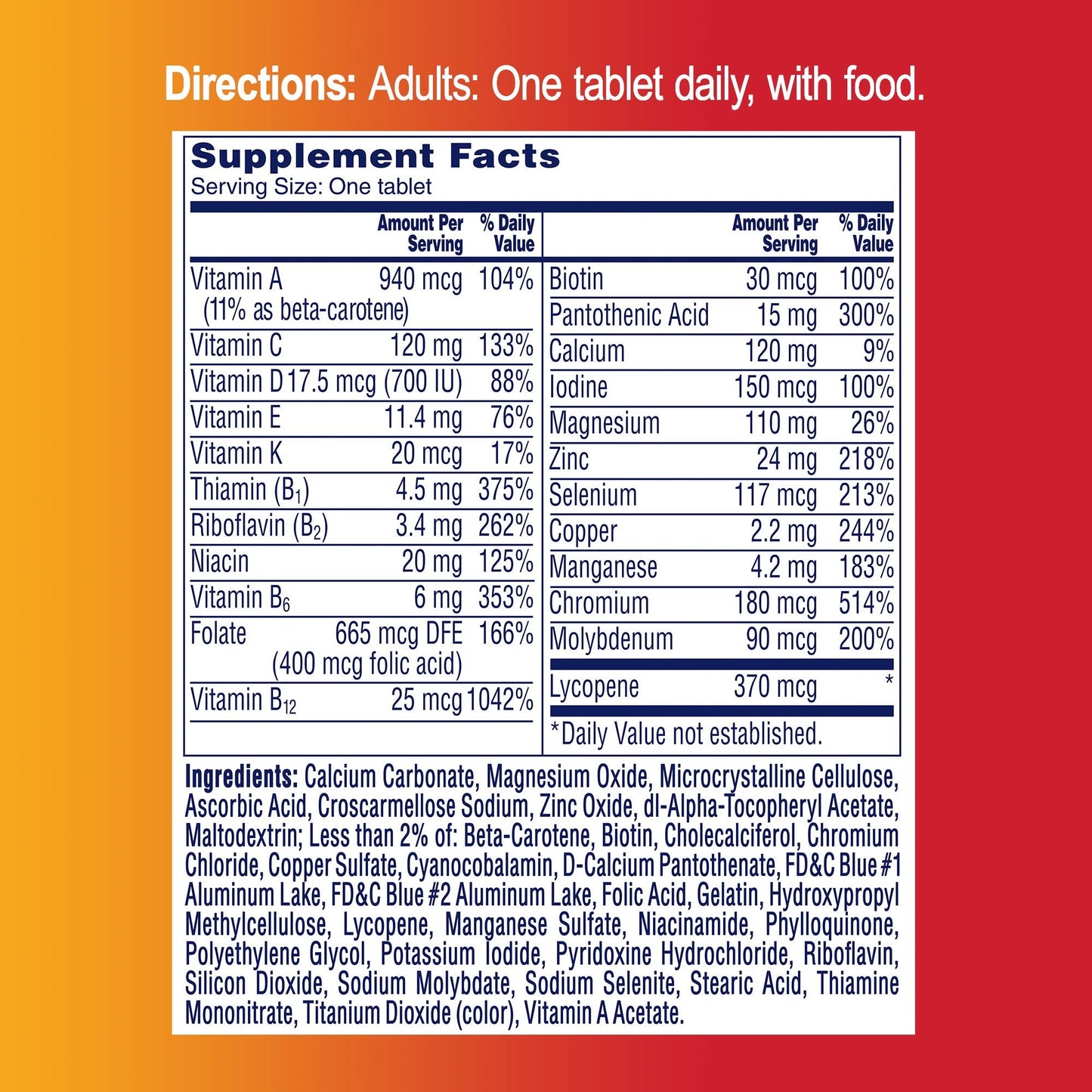 One A Day Triple Immune Support Complete Multivitamin โ Vitamin C, D & Zinc (100 Count)