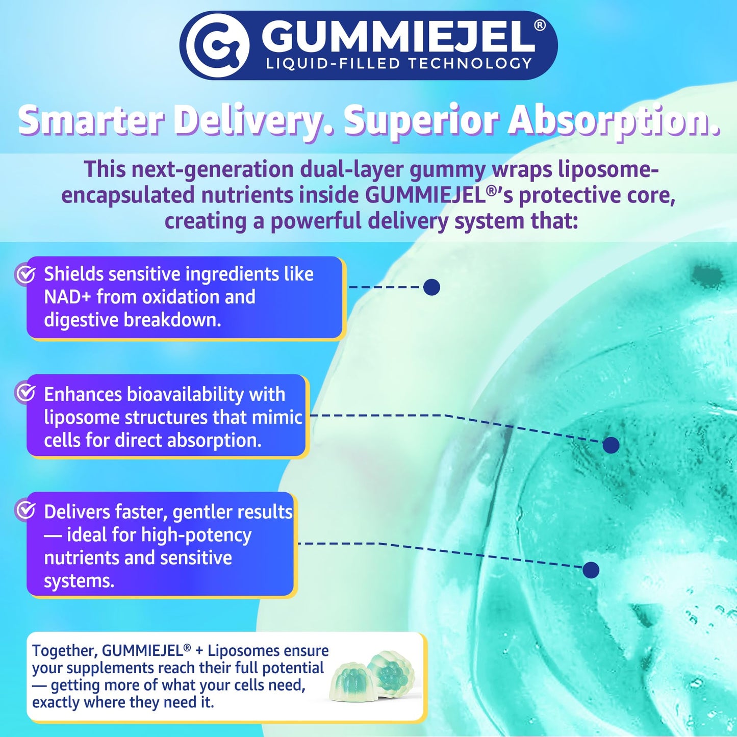 Liposomal NAD+ Gummies for Energy, Aging Defense & DNA Repair โ 60 Count
