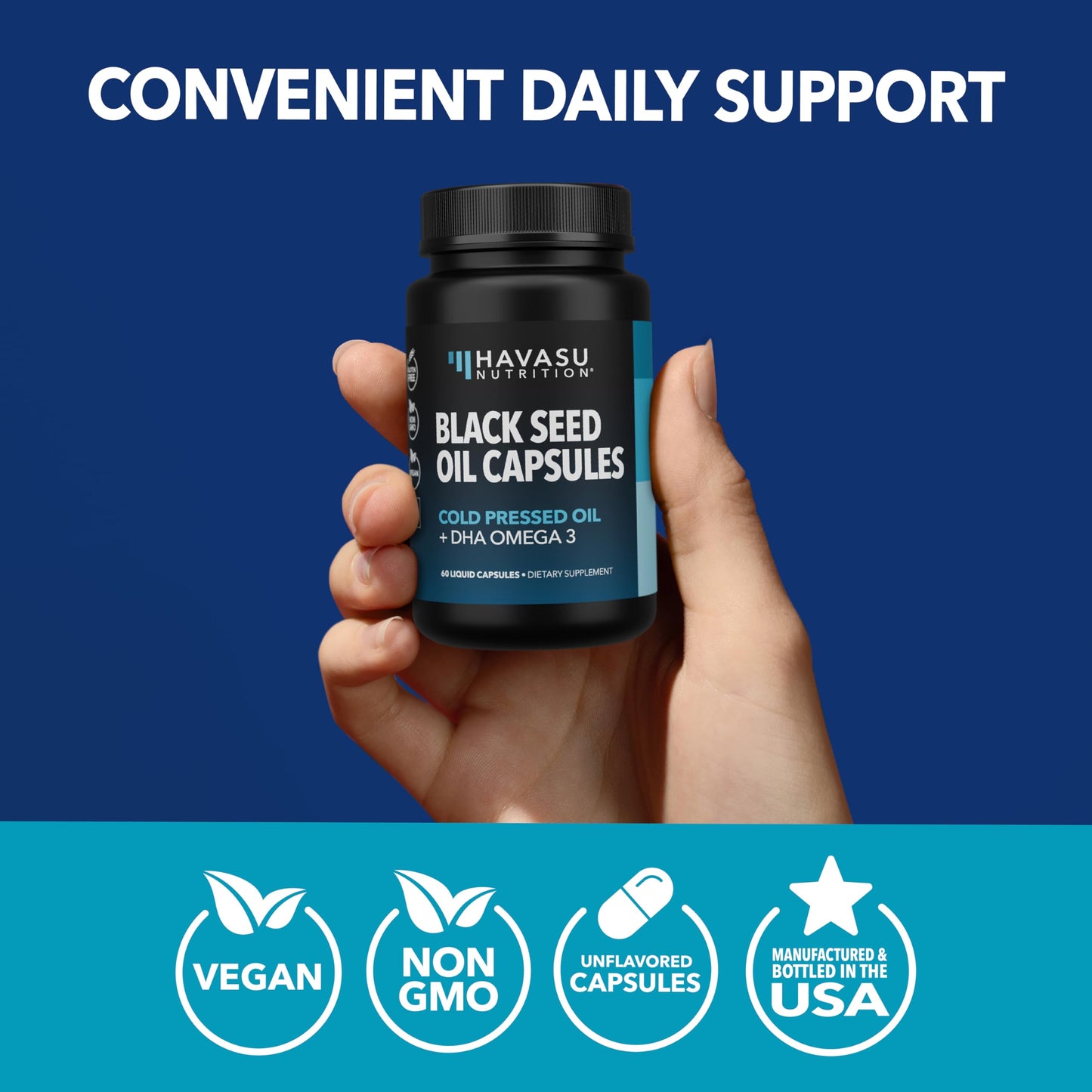 Black Seed Oil with DHA for Brain Health โ Cold Pressed Black Cumin Seed Oil, DHA Omega-3 (60 Capsules) โ Vegan, Non-GMO, Gluten-Free, 1 Month Supply