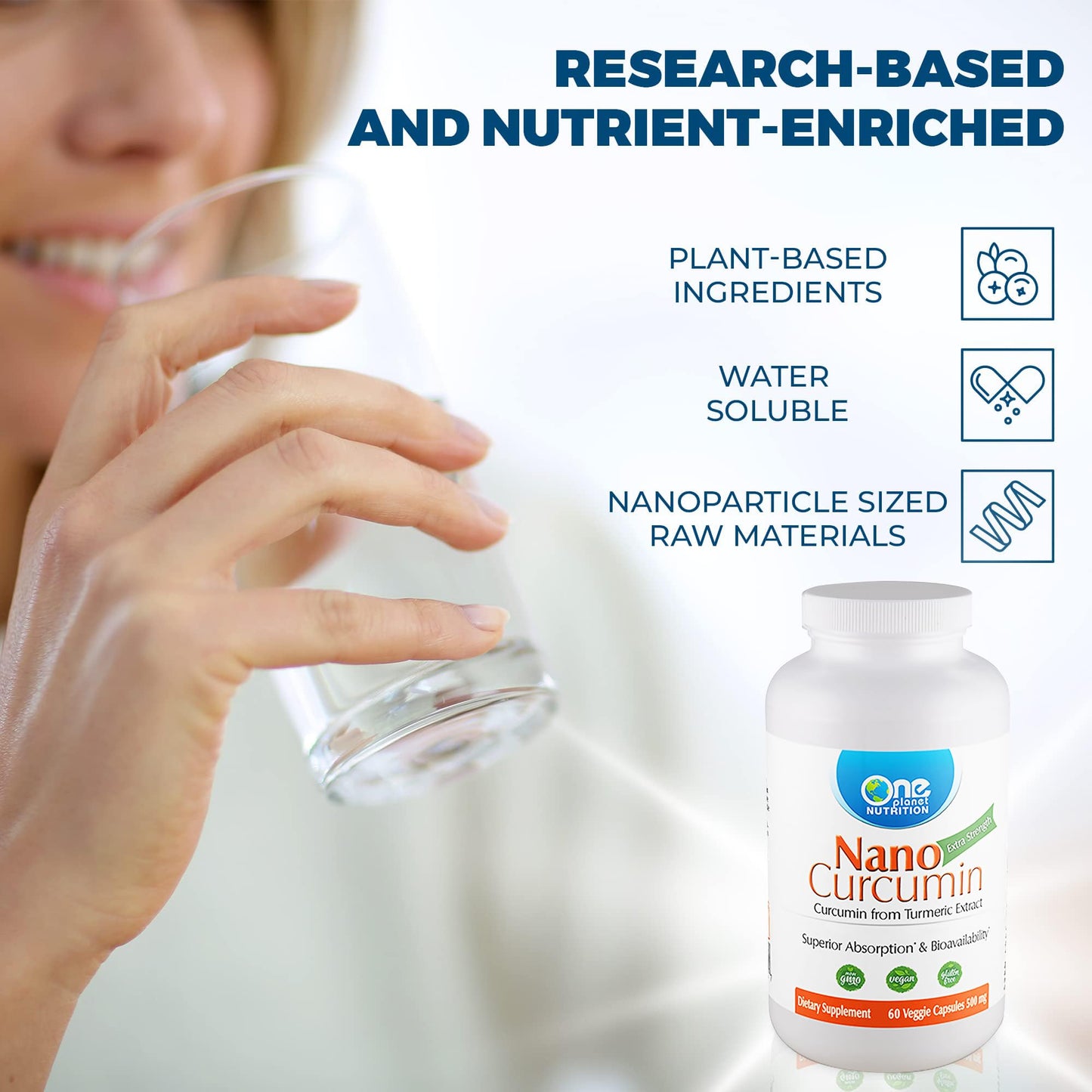 One Planet Nutrition Nano Curcumin 500 mg Veggie Capsules (60 Servings) โ High Absorption