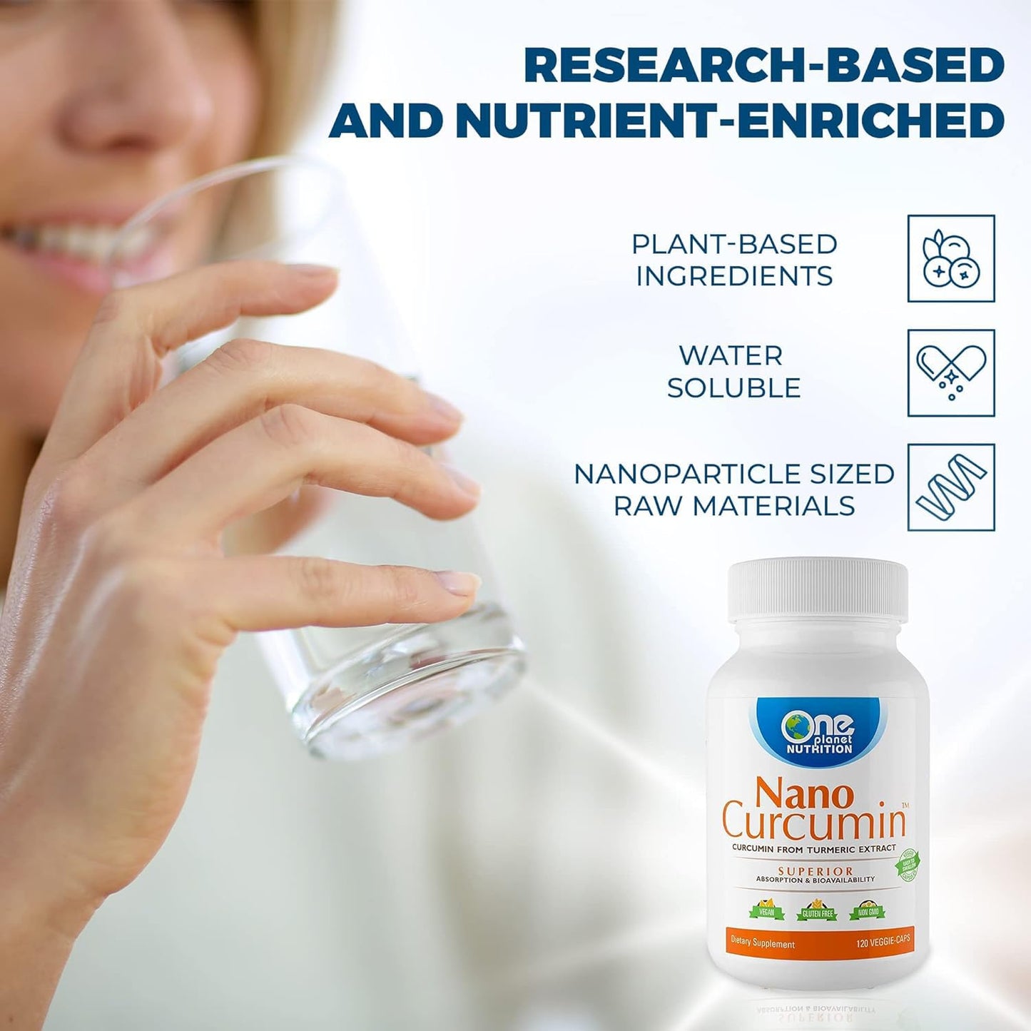 One Planet Nutrition Nano Curcumin 500 mg Veggie Capsules โ High Absorption, 120 Servings