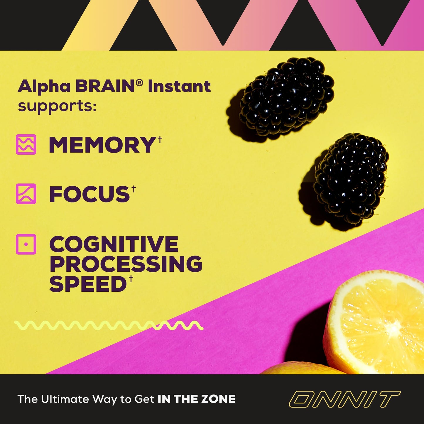 ONNIT Alpha BRAIN Instant Nootropic Drink Mix β Blackberry Lemonade, 30 Packets