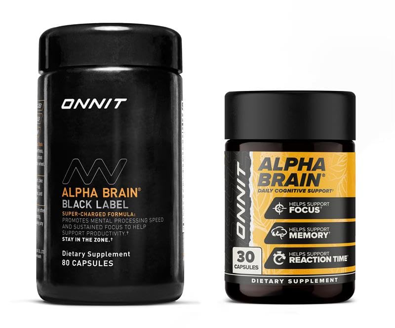 ONNIT Premium Alpha Brain Bundle โ Alpha Brain 30ct + Black Label 80ct Nootropic