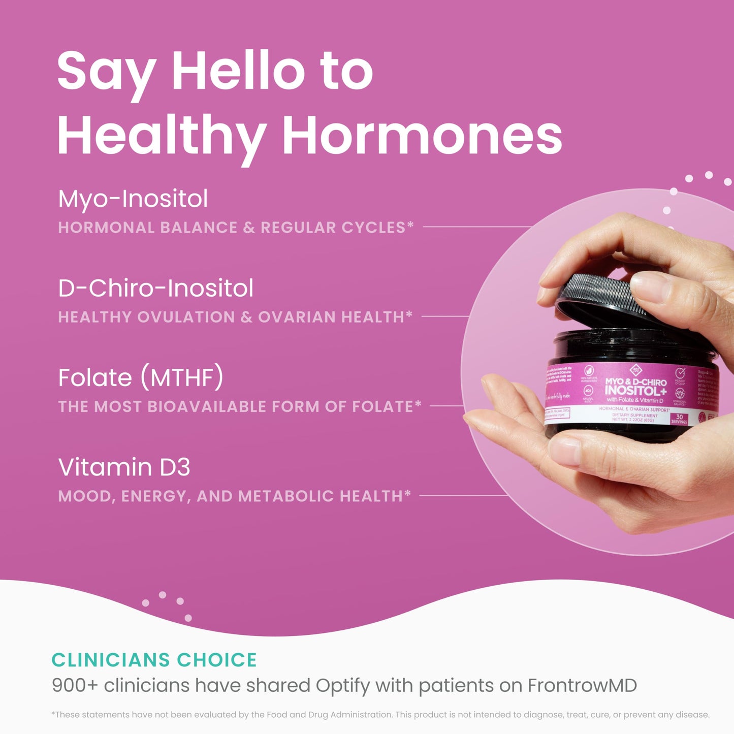 Optify Myo-Inositol & D-Chiro Inositol Supplement Powder for Women β 40:1 Ratio + Folate & Vitamin D β 30-Day Supply