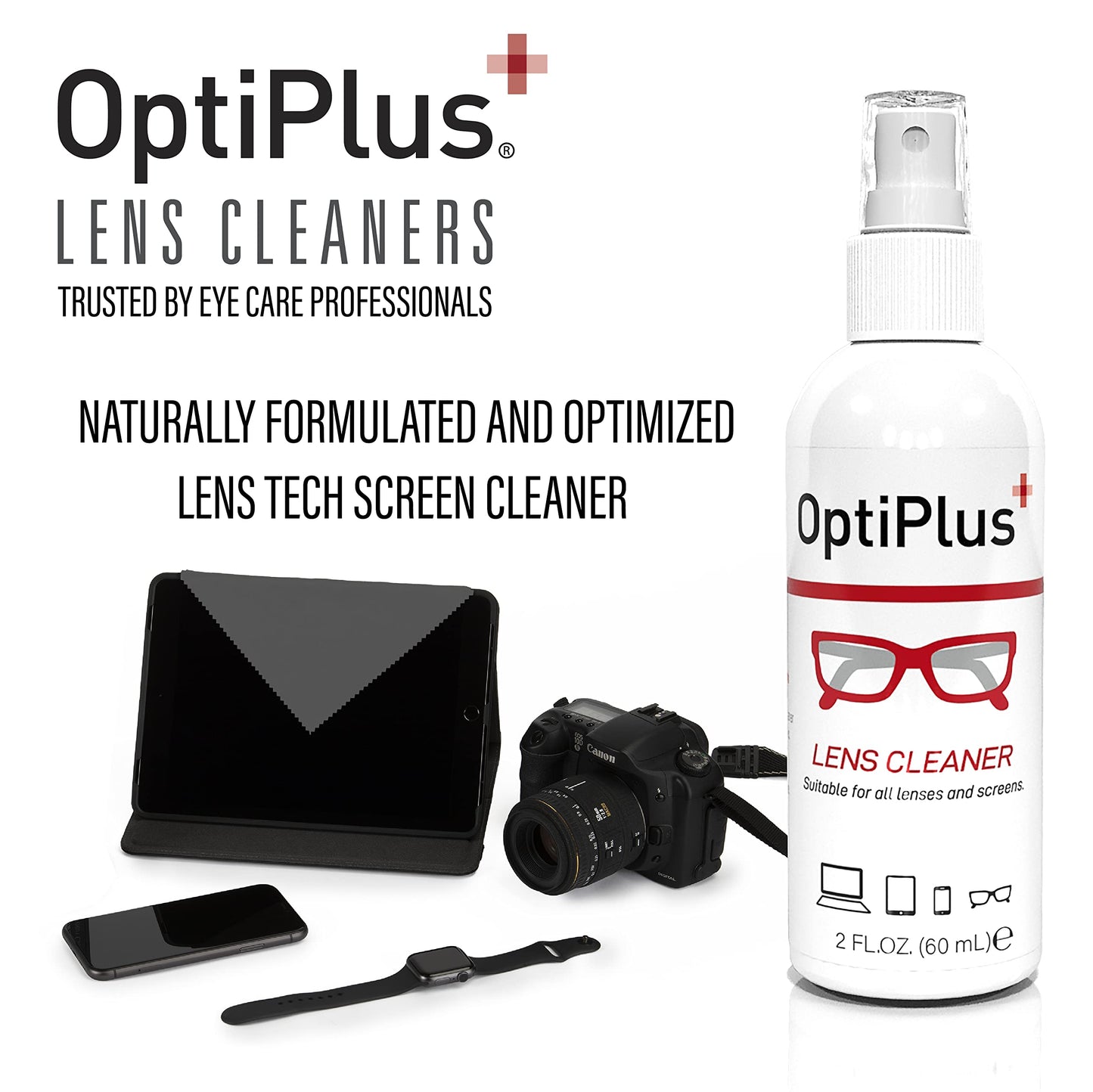 OptiPlus Lens Cleaner Kit โ 2oz Spray & Premium Microfiber Cloth for Eyewear