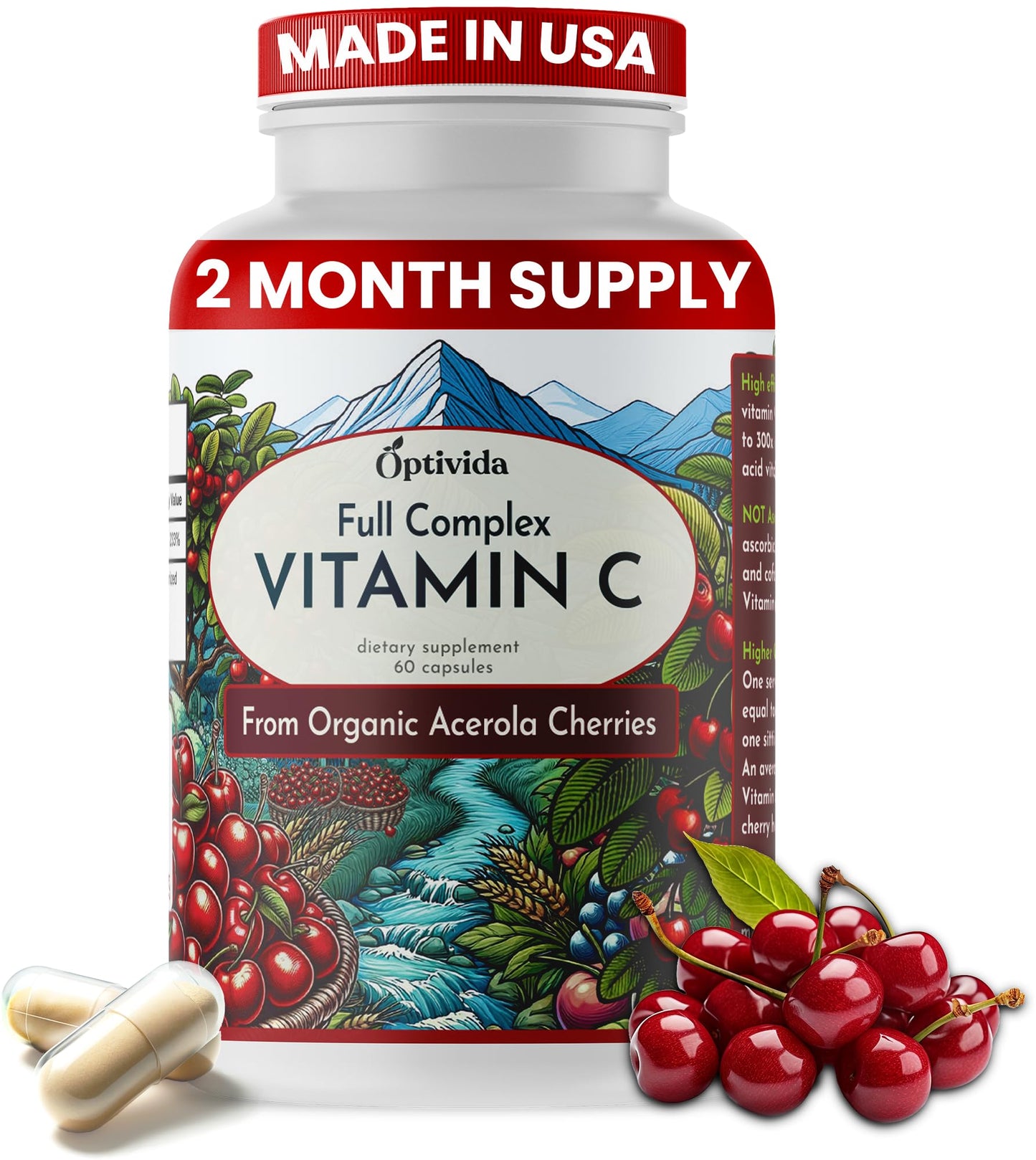 OPTIVIDA Acerola Cherry Capsules โ Plant-Based Vitamin C for Immunity