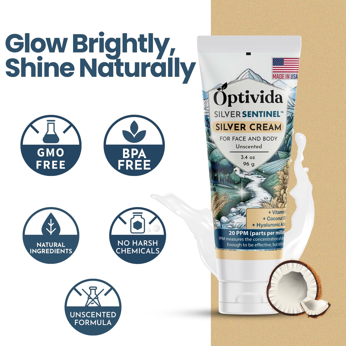 Optivida Nano Silver Skin Healing Cream β Hydrating Ointment for Burns, Wounds, Scars & Acne